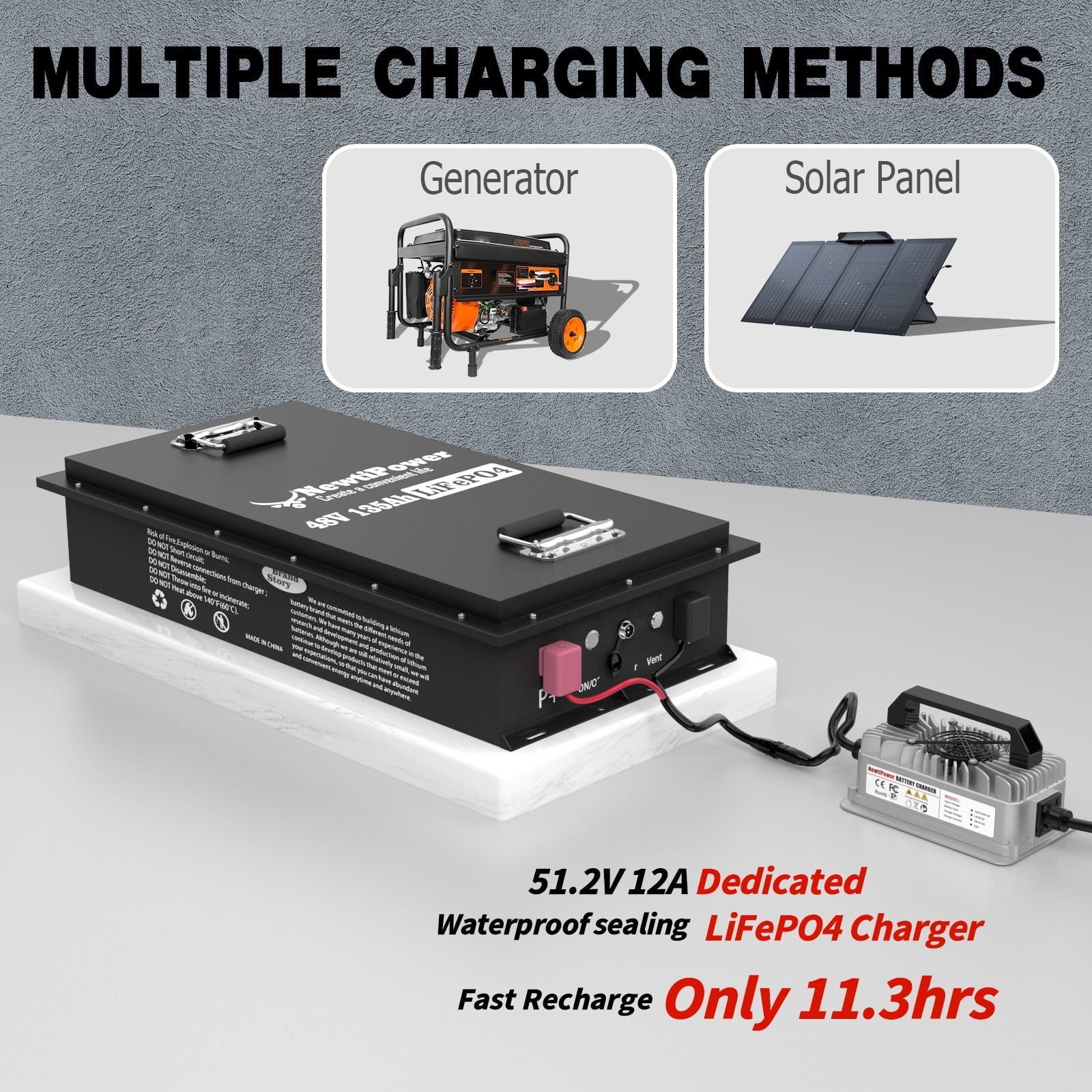 NewtiPower  36V 135Ah LiFepo4 Lithium Battery with 200A BMS&APP,  Top Post for Golf Cart