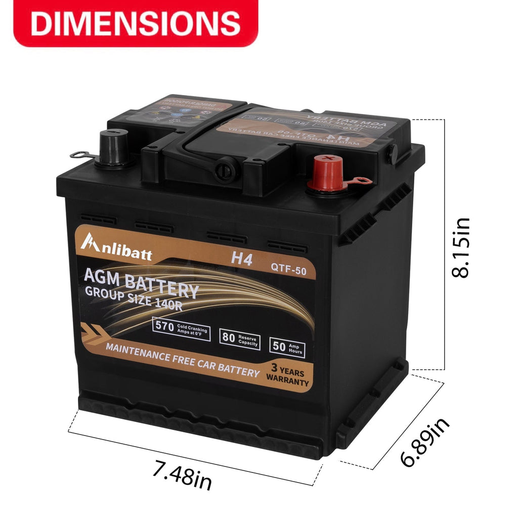 Anlibatt Platinum AGM Group 49 Battery, 12 Volt Rechargeable Automotive Batteries for Car, H8 900CCA 95Ah 160RC