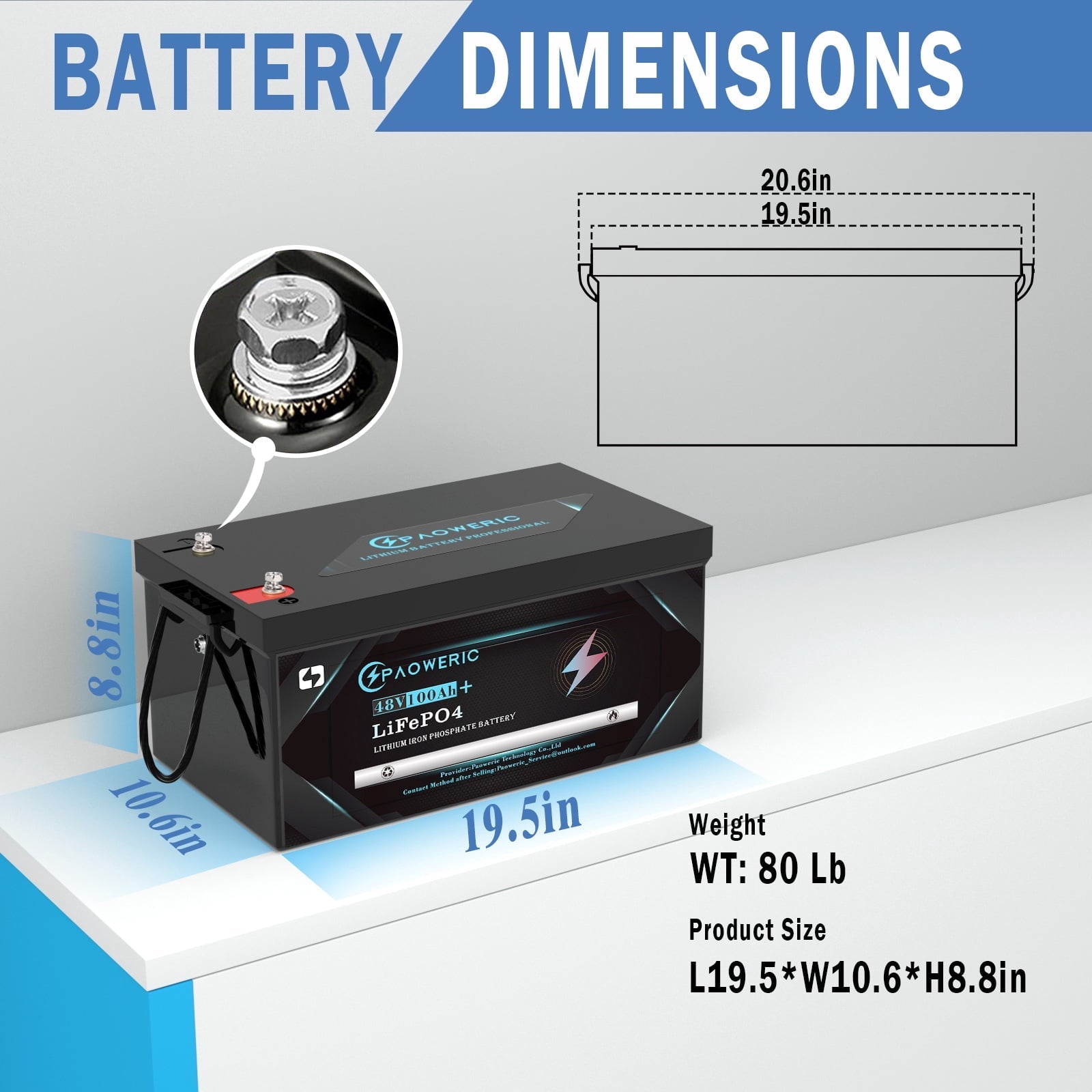 Paoweric 48V 100Ah LiFePO4 Lithium Golf Cart Battery with Charger, Perfect for Golf Cart, Trolling Motor