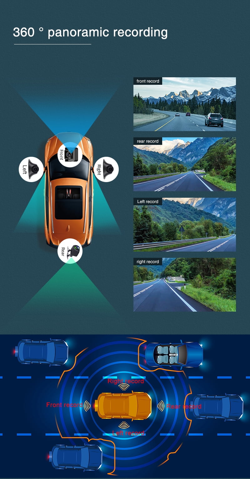 360-degree Panoramic 4CH Cameras Lens Car Dvr Backup Mirror Dash Camera with Gps