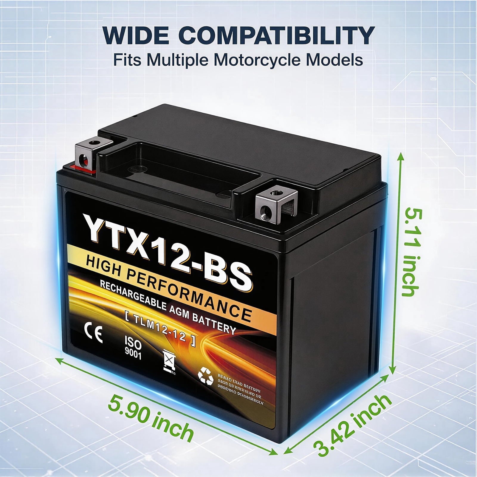 Anlibatt YTX20HL-BS Motorcycle Battery 12V 18Ah 300CCA Rechargeable Sealed Batteries Powersport Replacement for ATV, Scooter, Jet ski, Dirt Bike