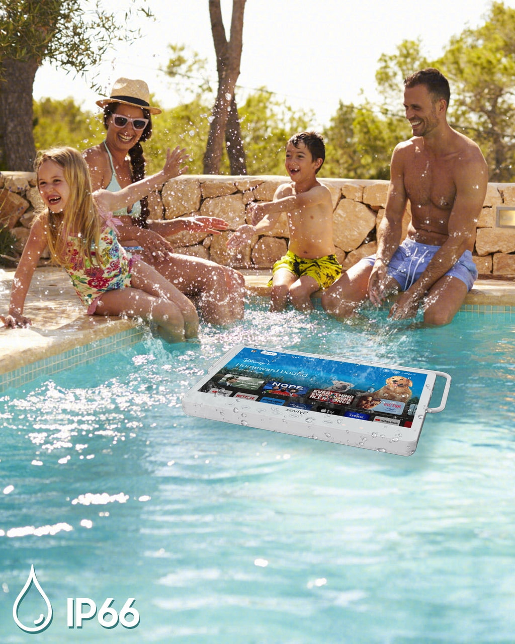 Sylvox Waterproof Portable TV,15.6Smart Google TVs with 1080P,4-6H Play Time,IP66 Waterproof,12 Volt Television with Voice Remote for RV Camping