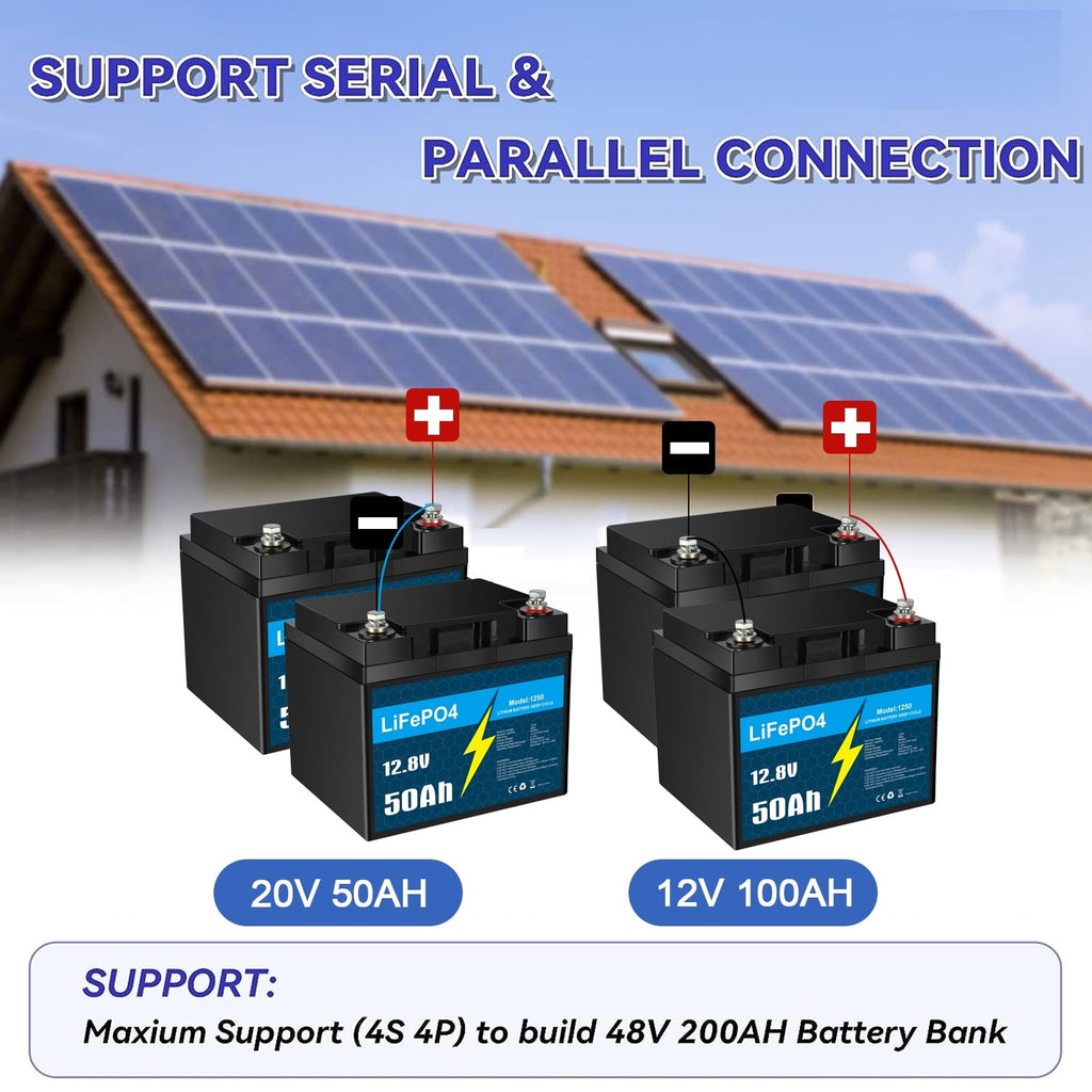 12V 50Ah LiFePO4 Lithium Battery with Smart BMS for RV, Solar, Trolling Motor