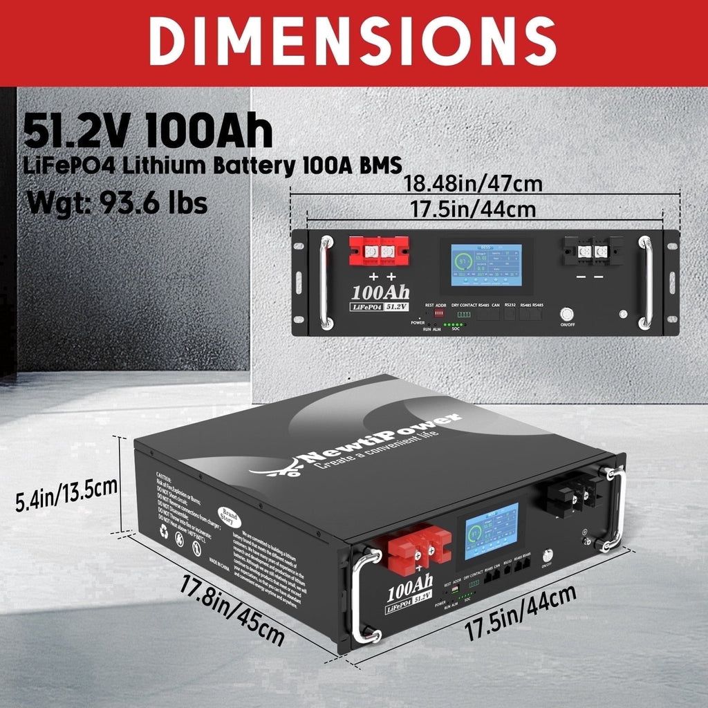 48V 100Ah 3U 5.12KW Server Rack Lithium LiFePO4 Battery with Monitor&100A BMS Grade A Cells, Supports CAN/RS232/RS485,10000+ Cycles,Perfect for RV,Home Storage,Solar Power System