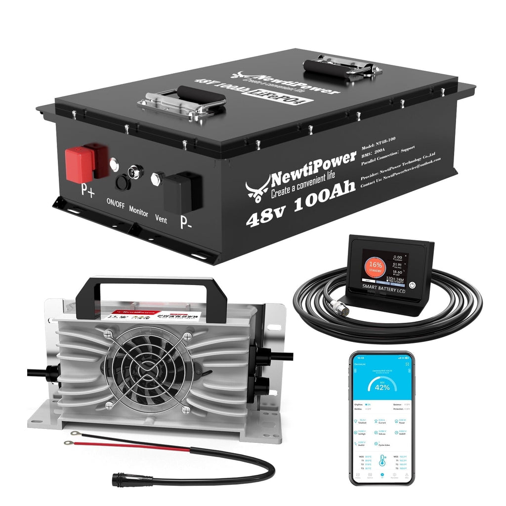 48V 100Ah LiFepo4 Lithium Battery with 200A BMS&APP, Perfect for Golf Carts, Boat, Trolling Motor, Lawn Mower, Solar, Off-Grid Life