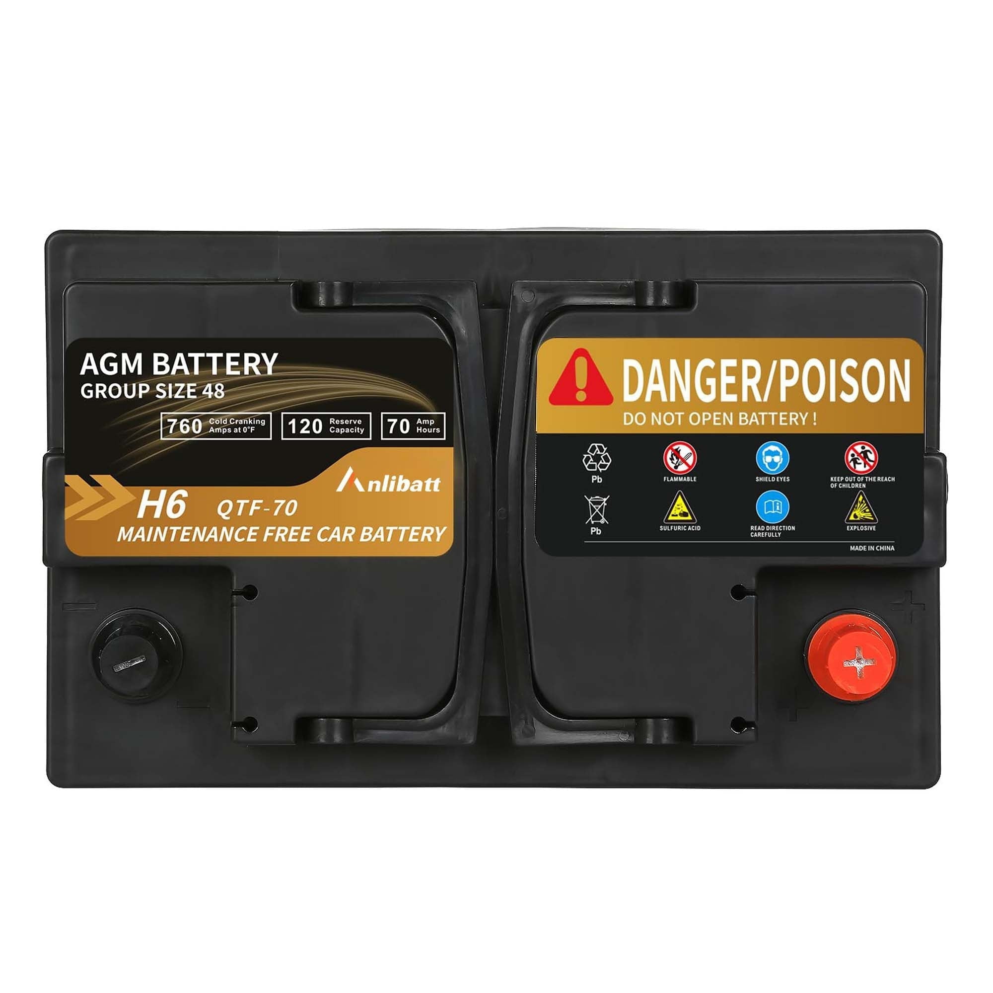 Anlibatt Platinum AGM Group 49 Battery, 12 Volt Rechargeable Automotive Batteries for Car, H8 900CCA 95Ah 160RC