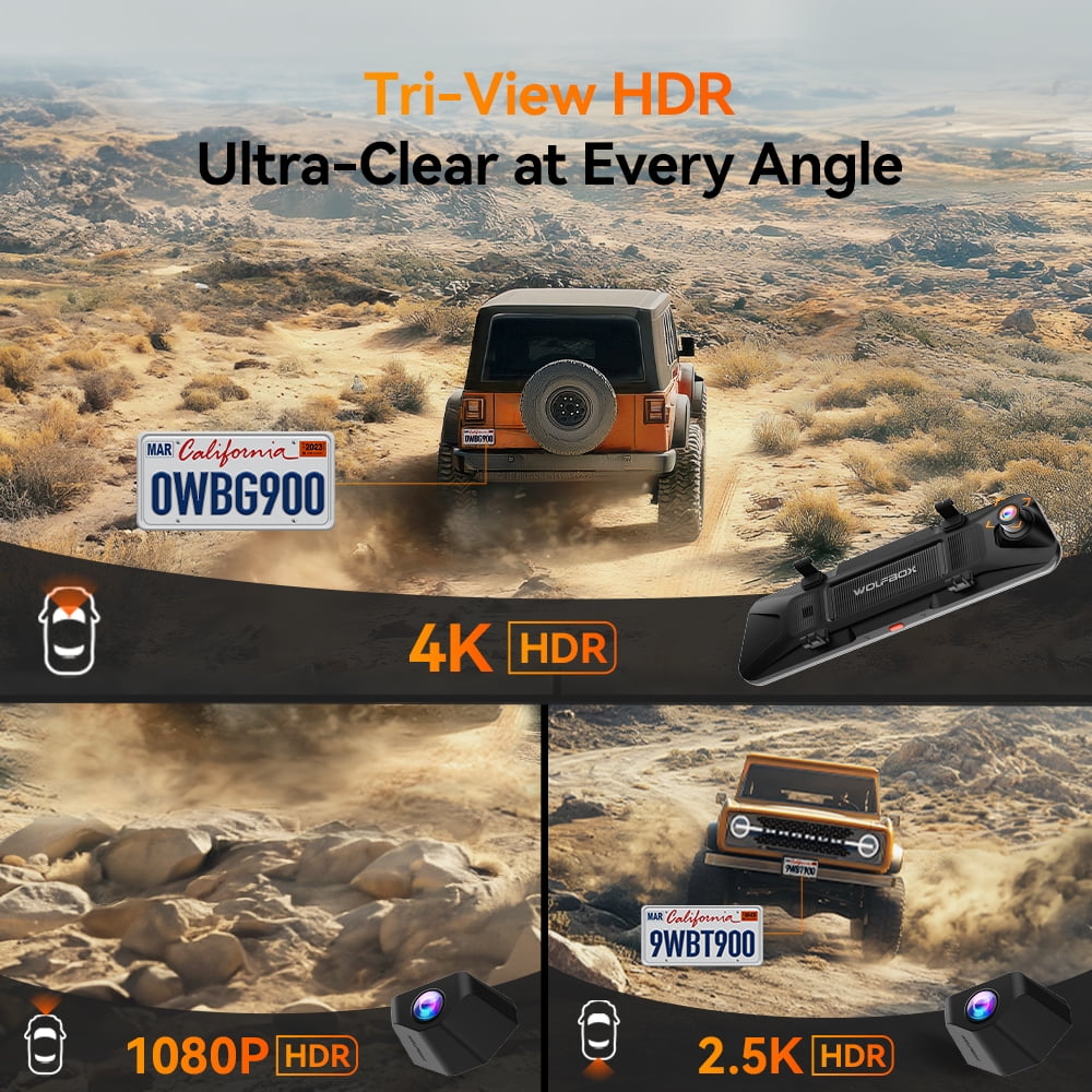 WOLFBOX G900TriPro Bumper Version 4K STARVIS 2 Mirror Dash Cam
