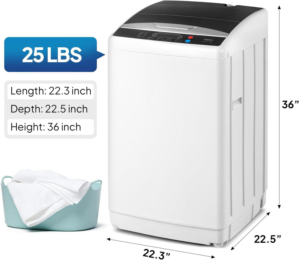 VINGLI 25LBS Full-Automatic Electric Laundry Machine . Portable Washing Machine with Stainless Steel Drum, 110V Compact Washer, Washer and Dryer Combo for Apartment, Dorms, RV, Grey