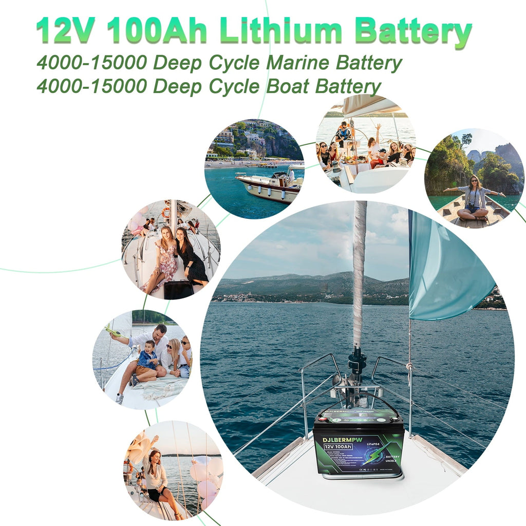 12V 100Ah LiFePO4 Lithium Battery Group 31, DJLBERMPW 12.8V Deep Cycle Battery 100A Smart BMS for RV, Marine, Trolling Motor, Solar System