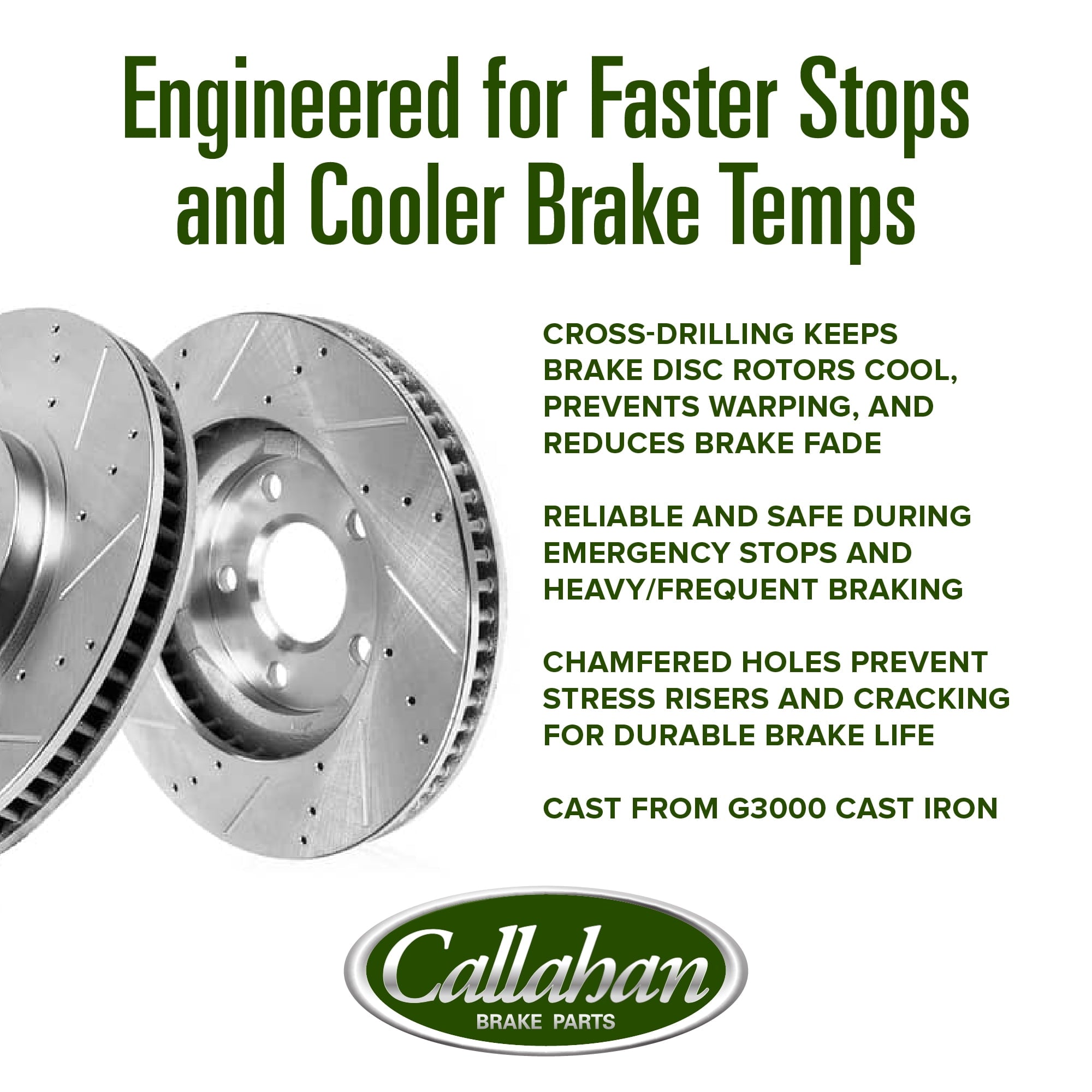 Callahan Brake Parts Brake Kit for Honda Civic 2020-2024, Honda Insight 2019-2022 Rear Drilled and Slotted Brake Rotors with Ceramic Brake Pads EBYK044636