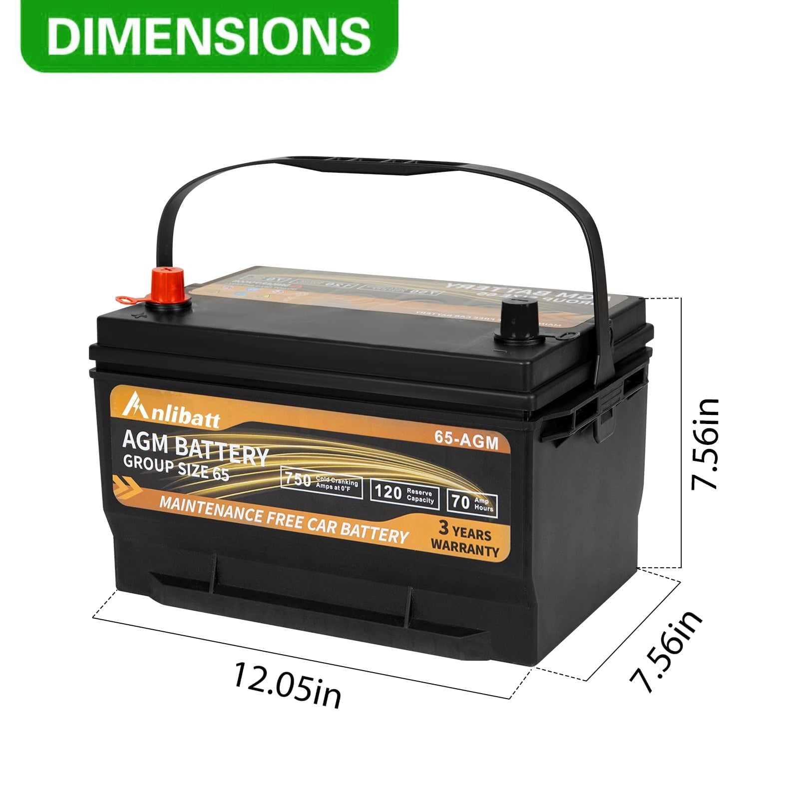 Anlibatt Platinum AGM Group 49 Battery, 12 Volt Rechargeable Automotive Batteries for Car, H8 900CCA 95Ah 160RC