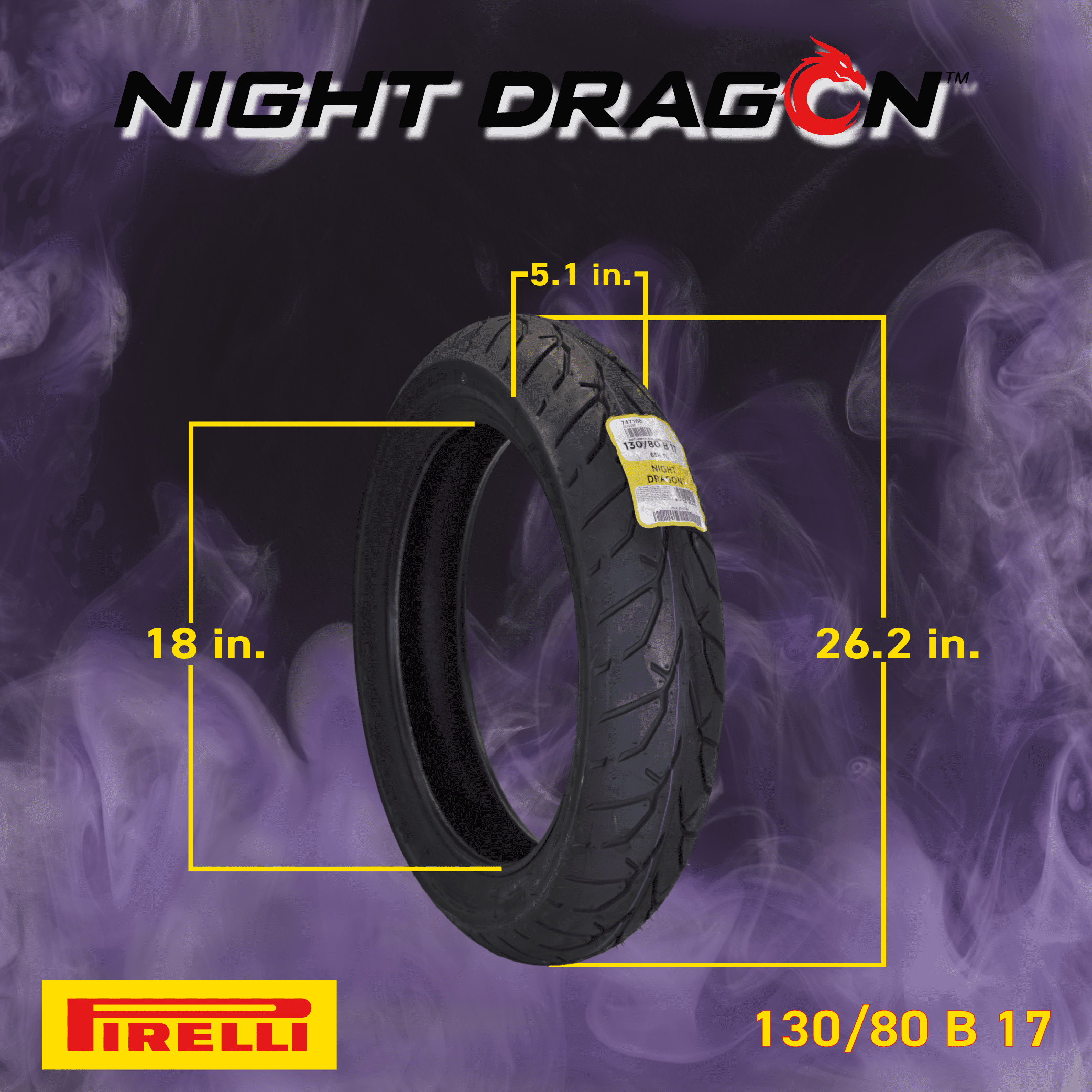Pirelli Night Dragon Tire Set: 130/80B17 M/C 65H TL Front & 180/65B16 M/C 81H REINFTL Rear Cruiser Motorcycle Tires - Superior Traction & Handling for High-Performance Cruisers with Keychain