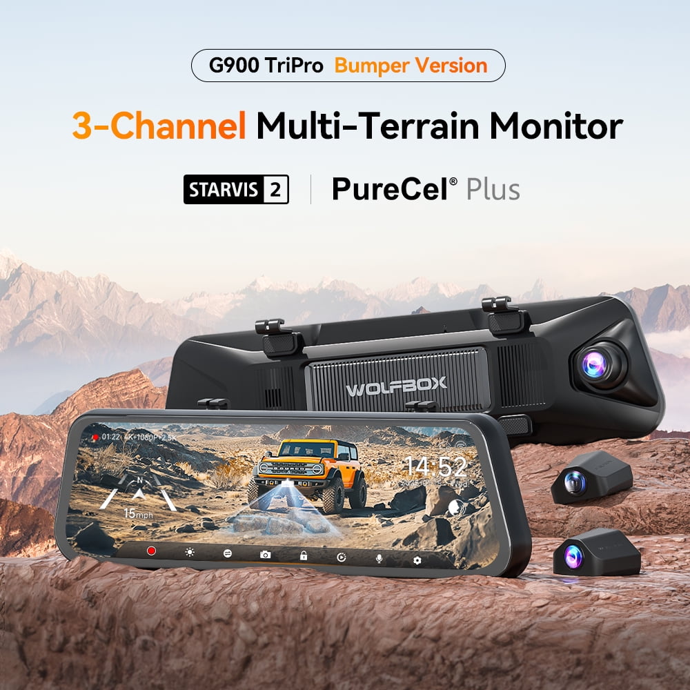 WOLFBOX G900TriPro Bumper Version 4K STARVIS 2 Mirror Dash Cam