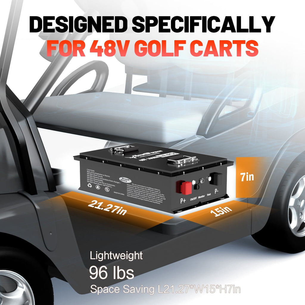 48V 100Ah LiFepo4 Lithium Battery with 200A BMS&APP, Perfect for Golf Carts, Boat, Trolling Motor, Lawn Mower, Solar, Off-Grid Life