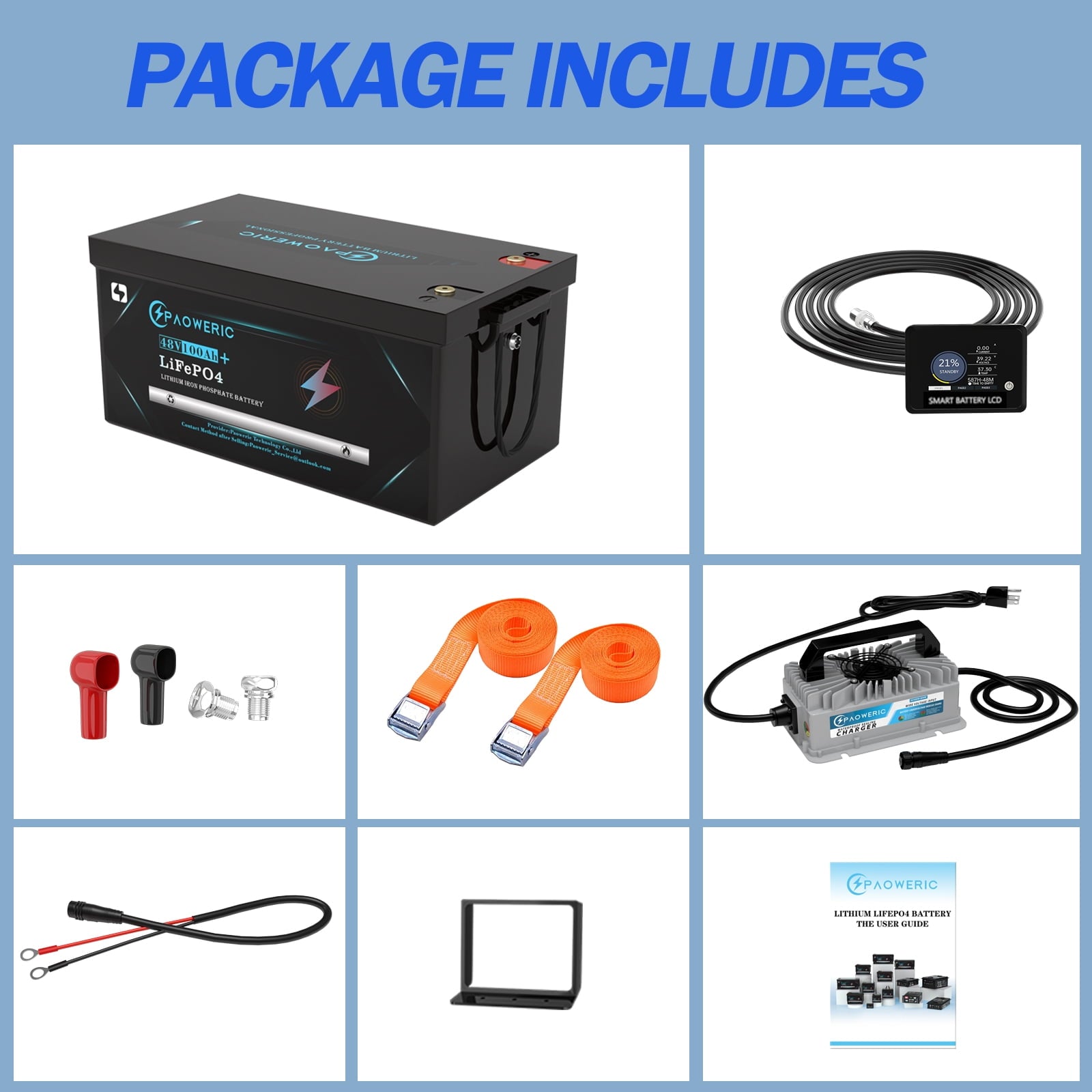 Paoweric 48V 100Ah LiFePO4 Lithium Golf Cart Battery with Charger, Perfect for Golf Cart, Trolling Motor