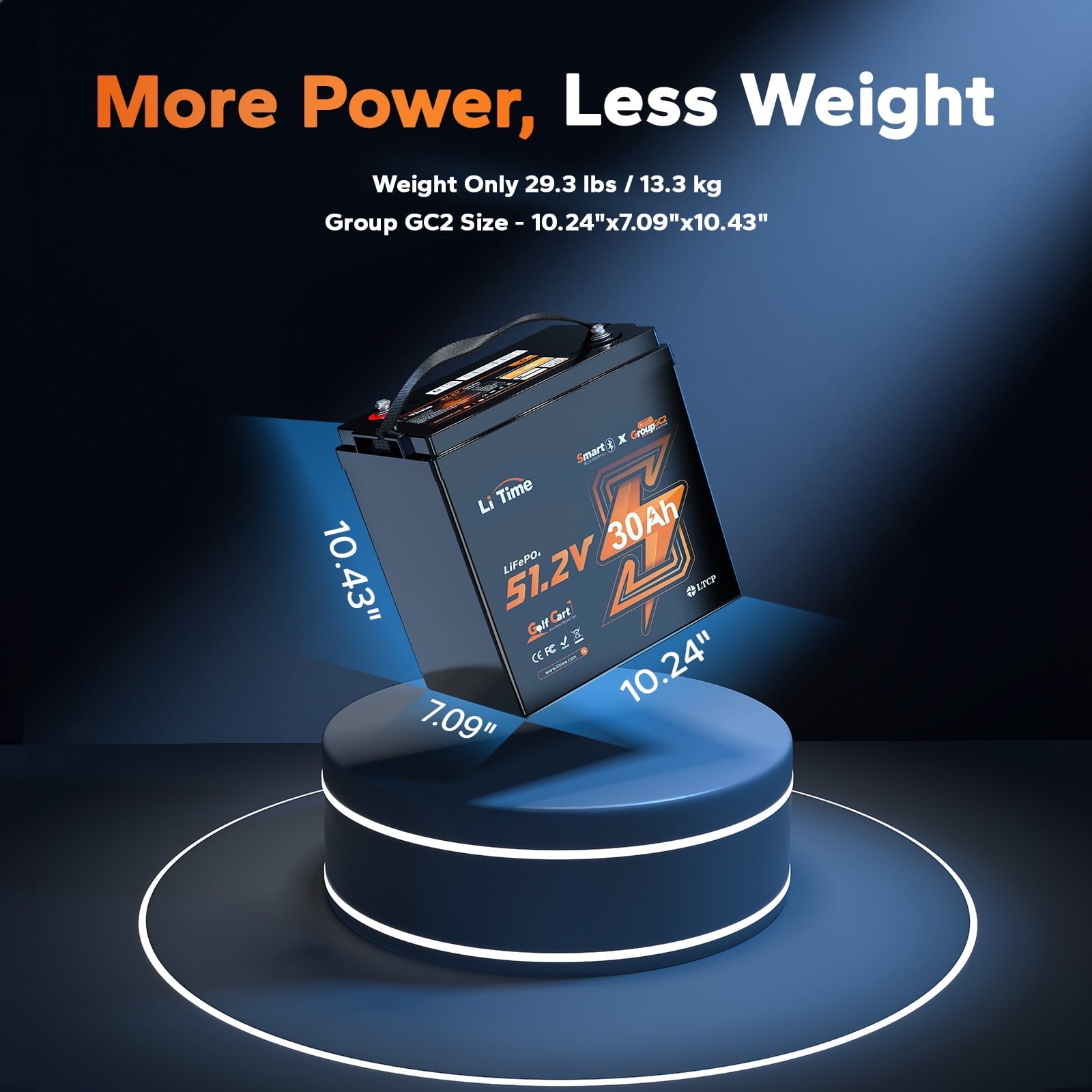 LiTime 48V 30Ah  Golf Cart Lithium Battery Bluetooth 100A BMS 5.12kW Power GC2 LiFePO4 Battery