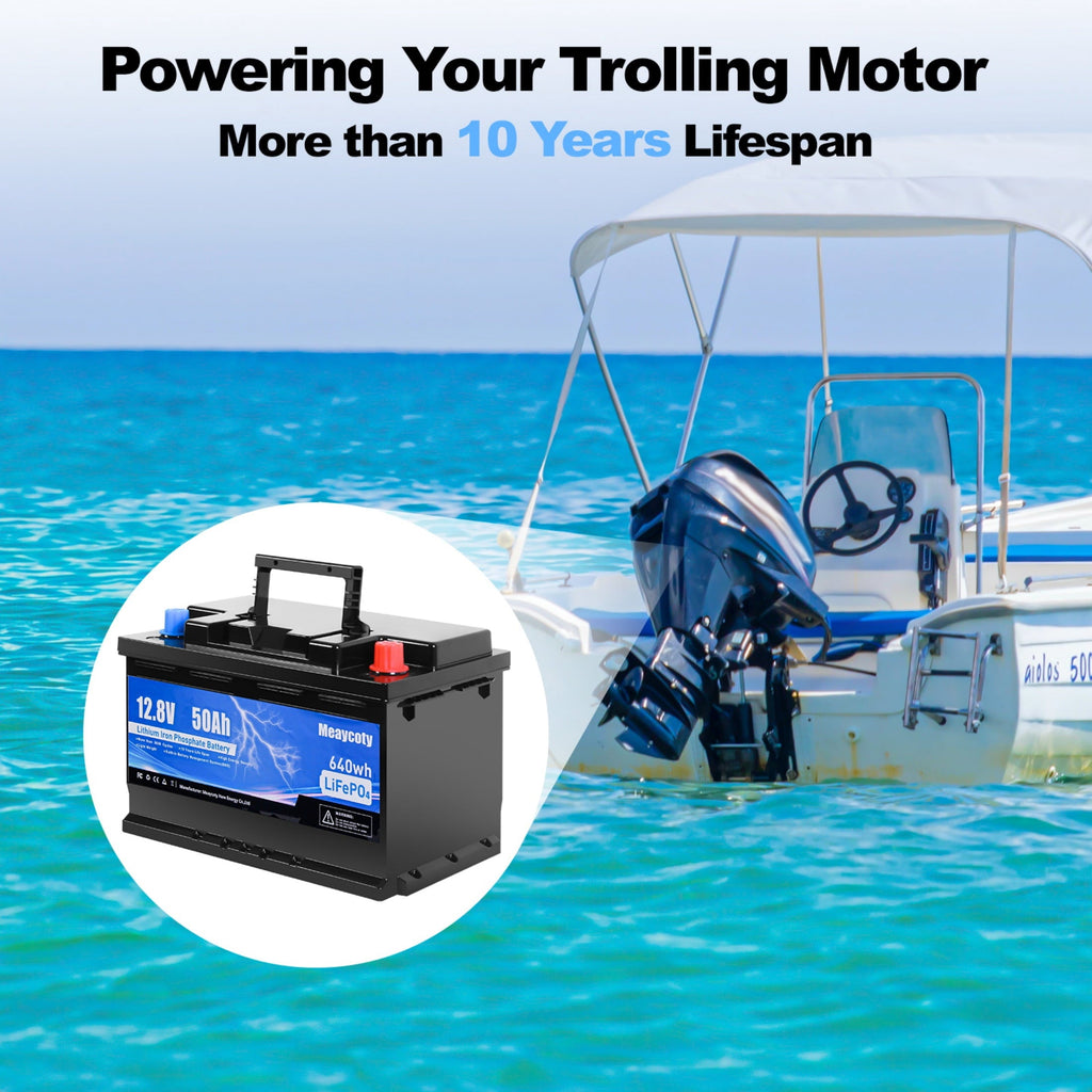 Meaycoty 12V 50Ah Lithium Iron Phosphate Battery 640wh 12V LiFePO4 Battery for Trolling Motor Boat RV