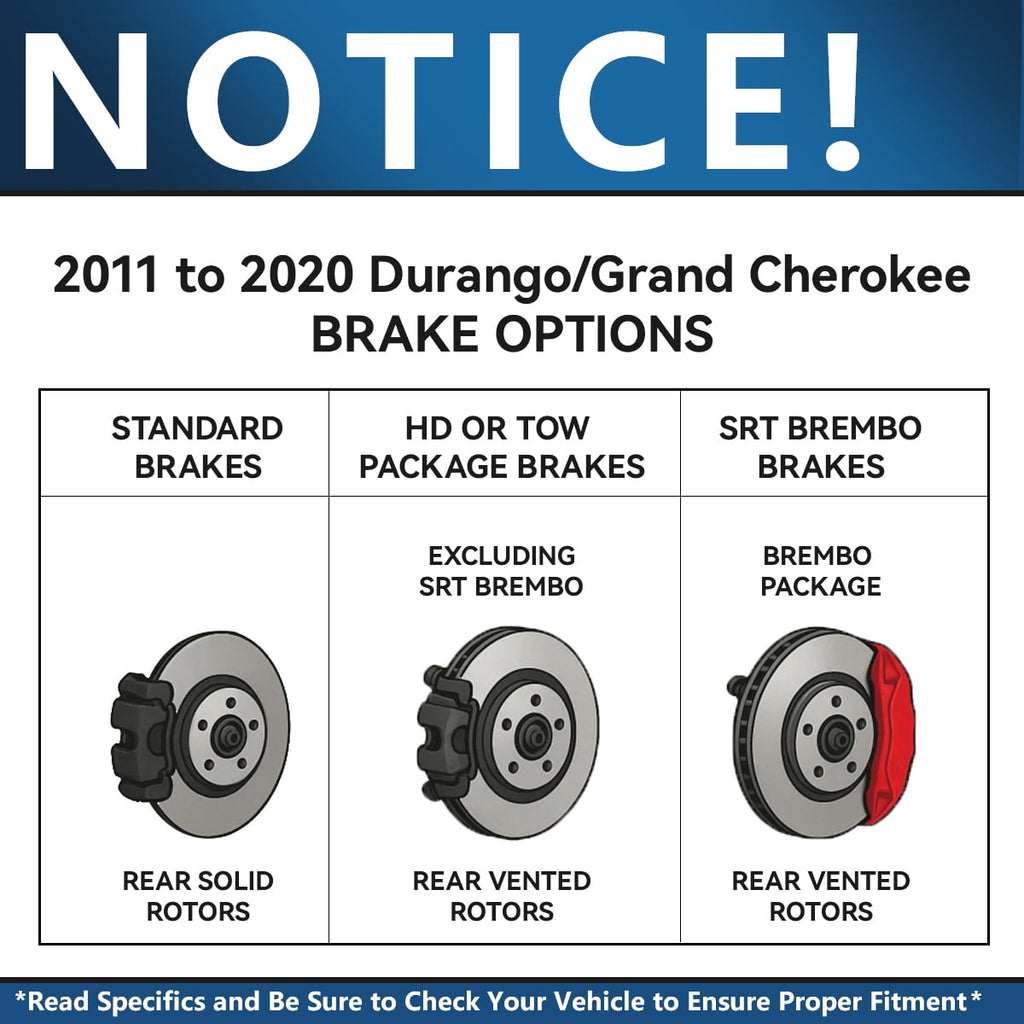 Detroit Axle - Rear Brake Kit for 2011-2025 Dodge Durango 2011-2021 Jeep Grand Cherokee, Disc Brake Rotors Ceramic Brake Pads: 12.99 VENTED Rear Rotors