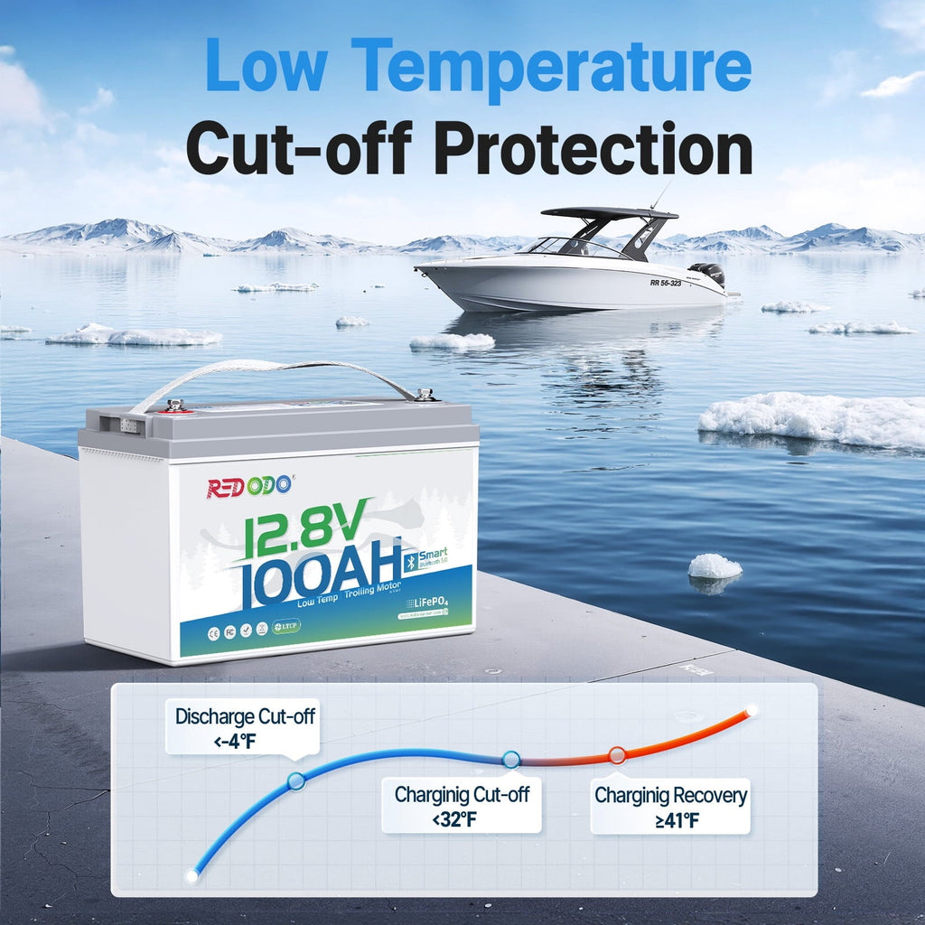 Redodo 12V 100Ah LiFePO4 Battery Bluetooth 100A BMS Remote Control Lithium Battery Low-Temp Protection for Trolling Motor RV