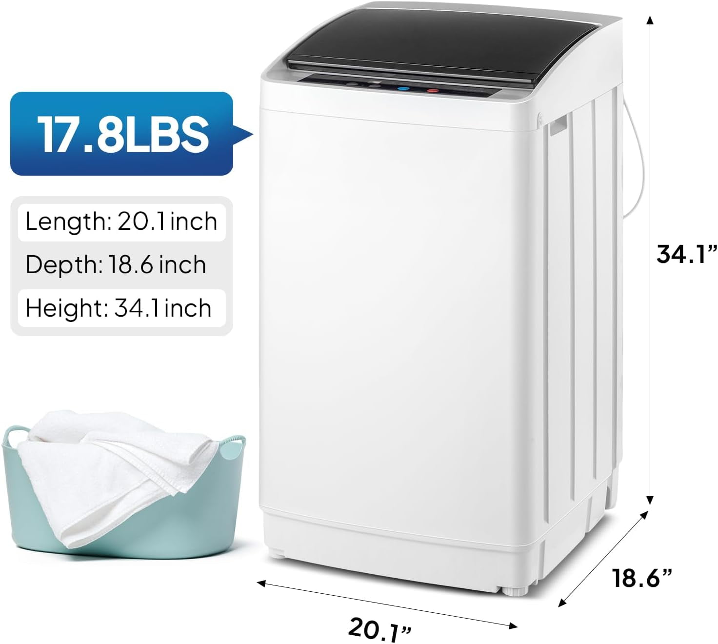 VINGLI 25LBS Full-Automatic Electric Laundry Machine . Portable Washing Machine with Stainless Steel Drum, 110V Compact Washer, Washer and Dryer Combo for Apartment, Dorms, RV, Grey