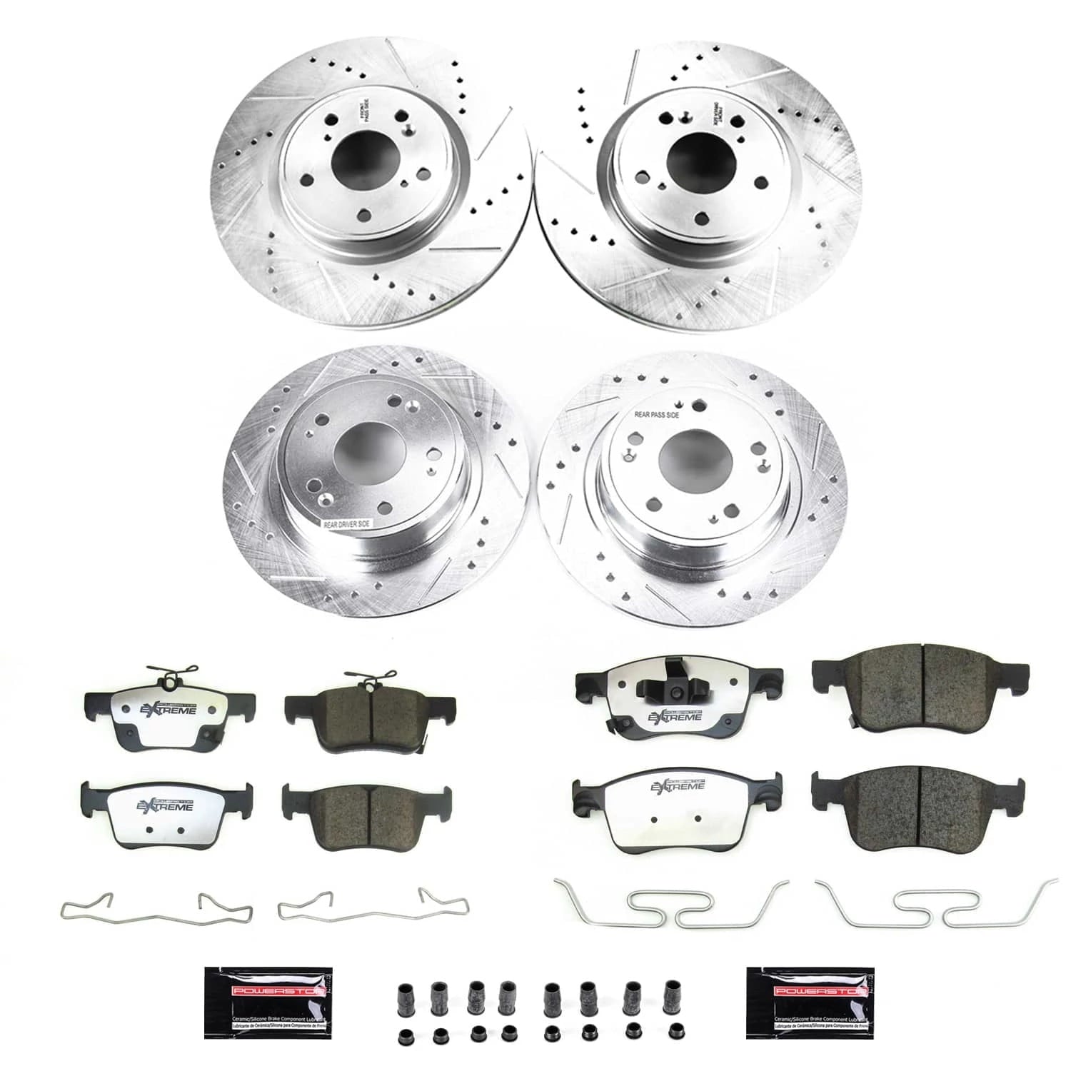 PowerStop Front and Rear Z26 Street Warrior Carbon-Fiber Ceramic Brake Pad and Drilled and Slotted Rotor Kit Fits: HONDA Select Models K8166-26