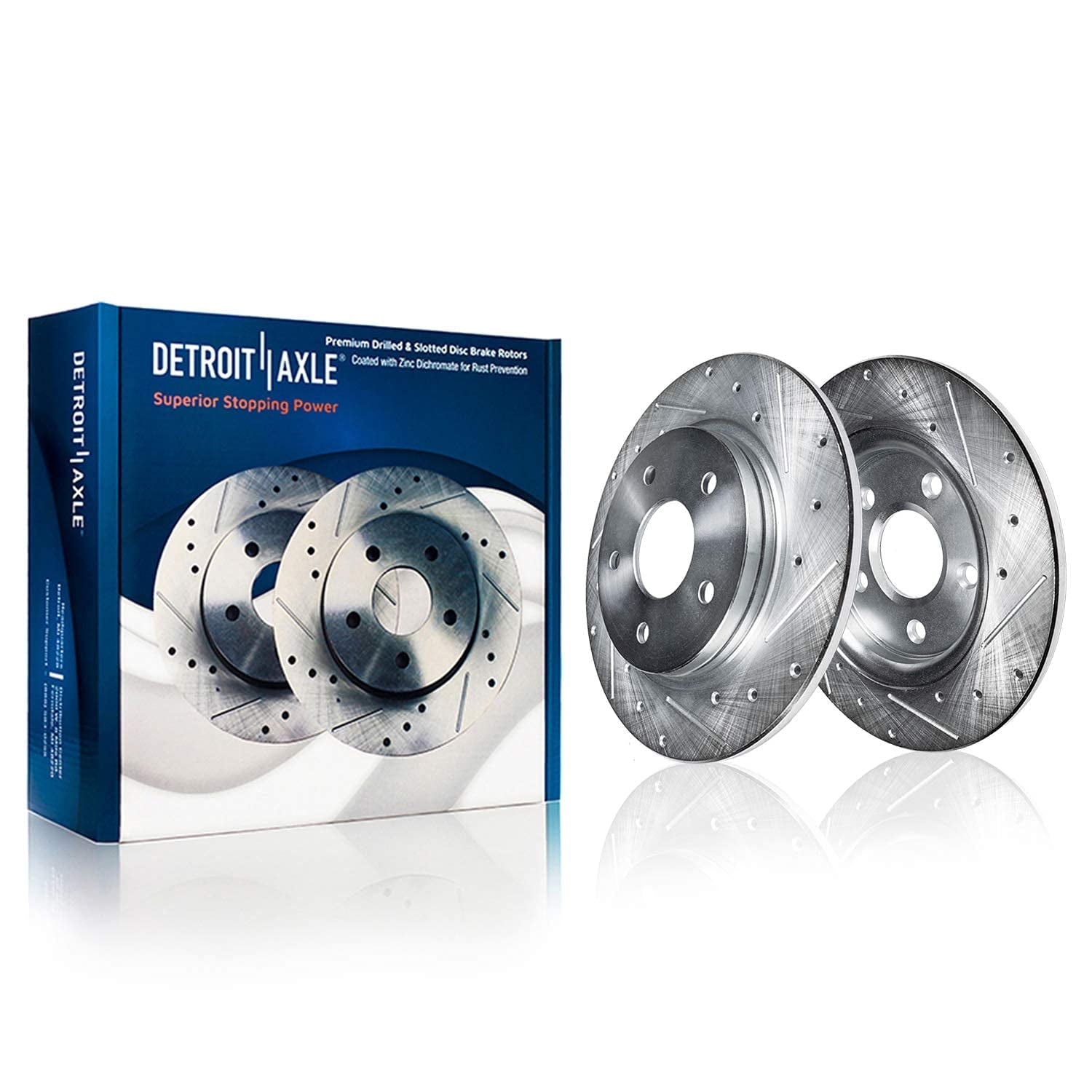 Detroit Axle - Brake Kit for 2011-2019 Ford Explorer Taurus, 2012-2019 Flex, 2011-2012 Lincoln MKS, Drilled Slotted Disc Brake Rotors Ceramic Brake Pads: 12.80 Front and 12.99 Rear Rotor