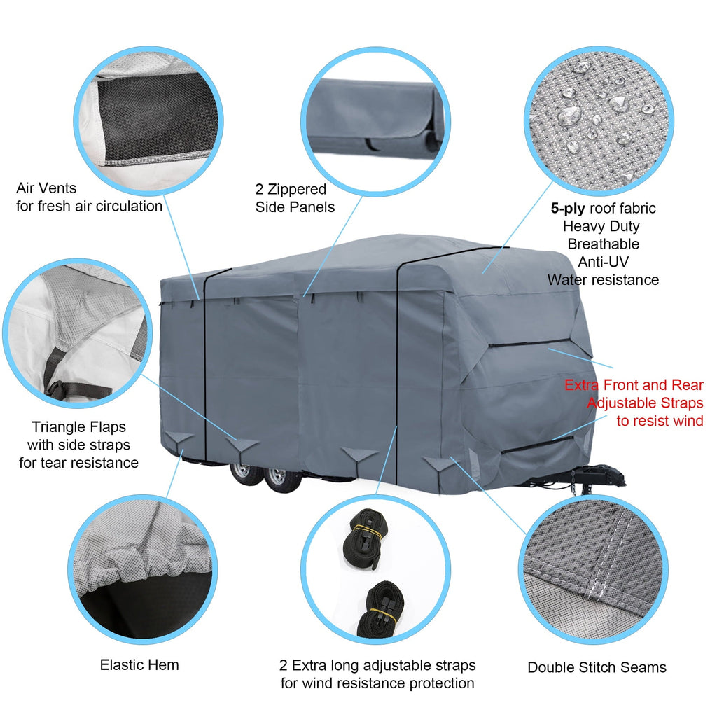 GEARFLAG Travel Trailer Cover Fits 17-19ft Reinforced Windproof Straps Anti-Uv Water-Resistance