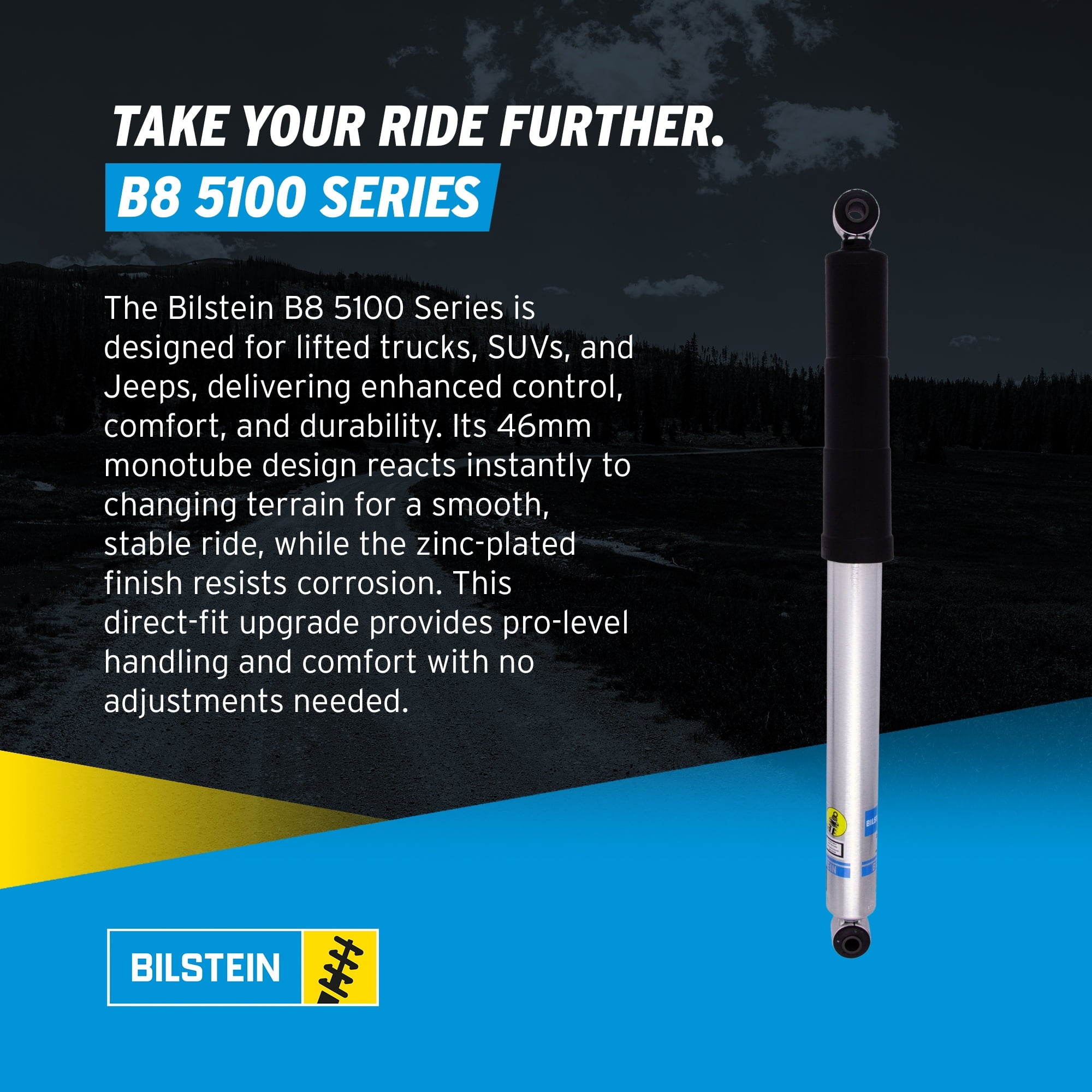 Bilstein Set of Front and Rear B8 5100 Series Shocks with Steering Stabilizer Compatible with 2011-2016 Silverado / Sierra 2500 / 3500 HD with 1.5 Front & 0-1 Rear Lift