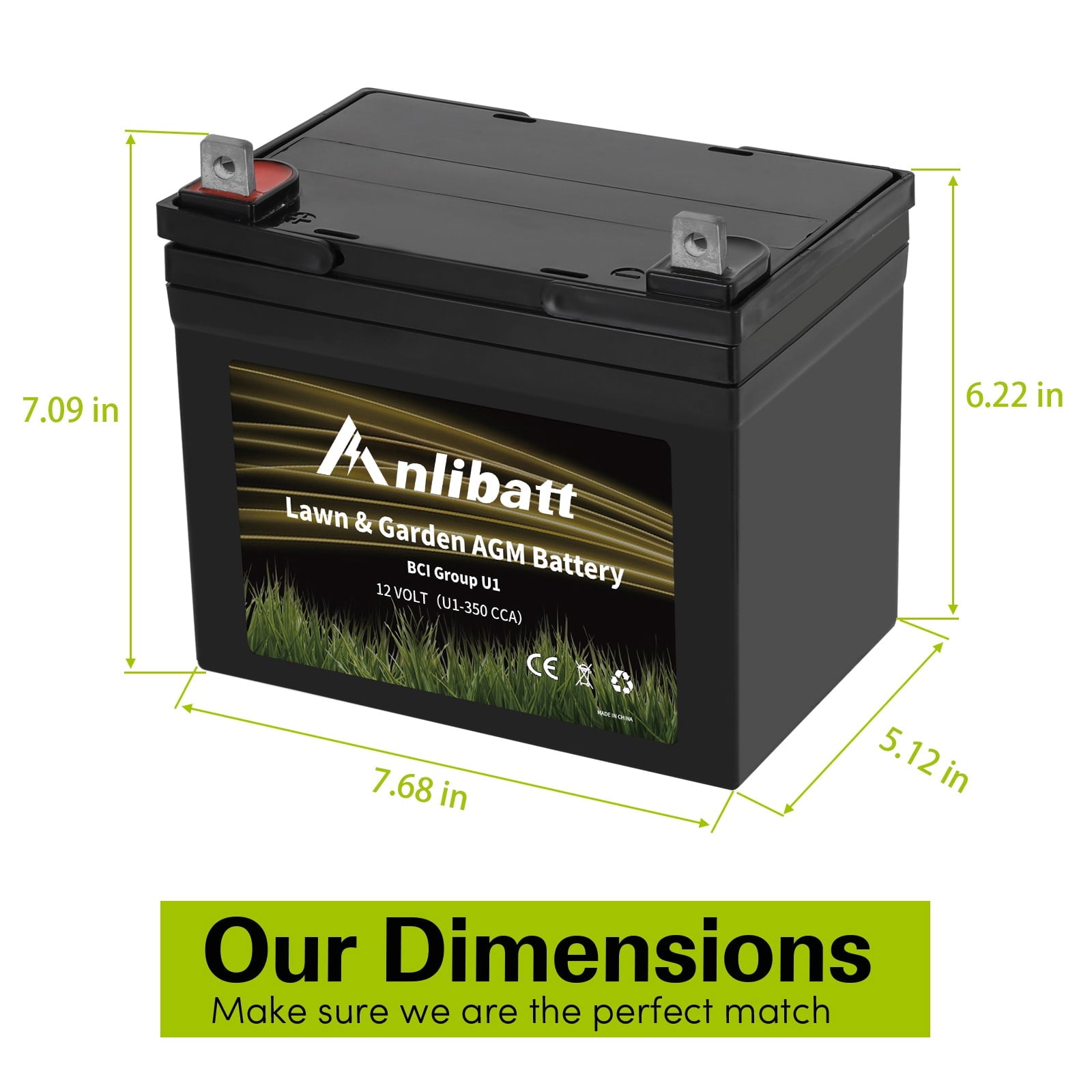 ANLIBATT Lawn Mower Battery AGM Group Size U1 12 Volt 320 CCA BMS Sealed Lead Acid Batteries for John Deere Cub Cadet Garden Tractor Lawnmower