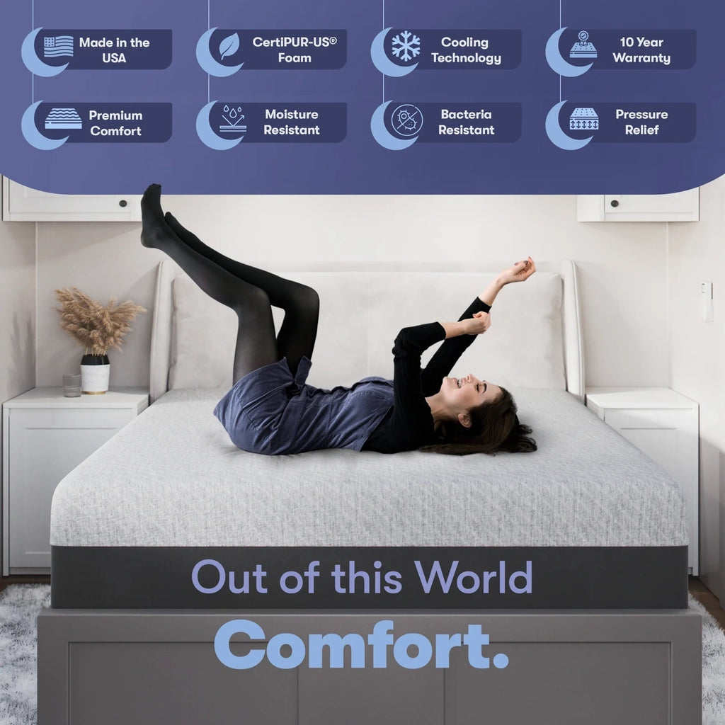 Celestial Sleep Gel Memory Foam Mattress in a Box, Made in The USA, CertiPUR-US, Oeko-Tex, and Fiberglass-Free Certified Bed, 12 inch Medium Soft - Split King