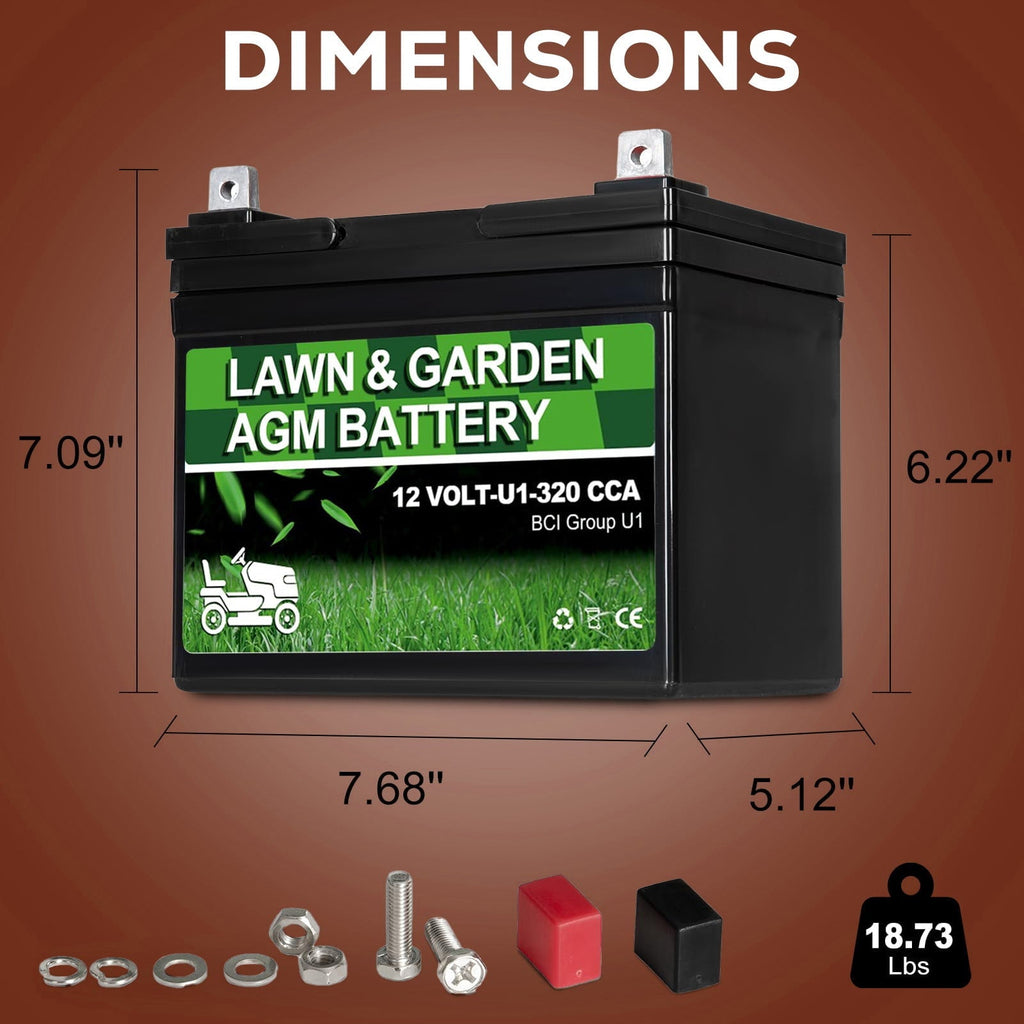 ANLIBATT Lawn Mower Battery AGM Group Size U1 12 Volt 320 CCA BMS Sealed Lead Acid Batteries for John Deere Cub Cadet Garden Tractor Lawnmower