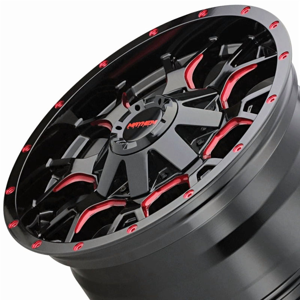 MAYHEM WARRIOR-8015 17X9 5X127/5X139.7 18ET 87CB BLACK W/PRISM RED