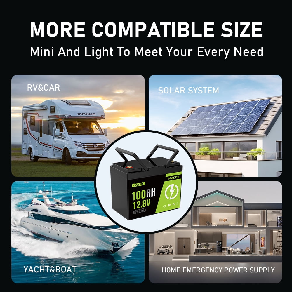 12V 100Ah LiFePO4 Lithium Battery, BCI Group 24 Deep Cycle Solar Battery with Low-Temp Protection, 100A BMS, 1280Wh, 15000 Cycles for RV, Marine, Trolling Motor,, Solar Use