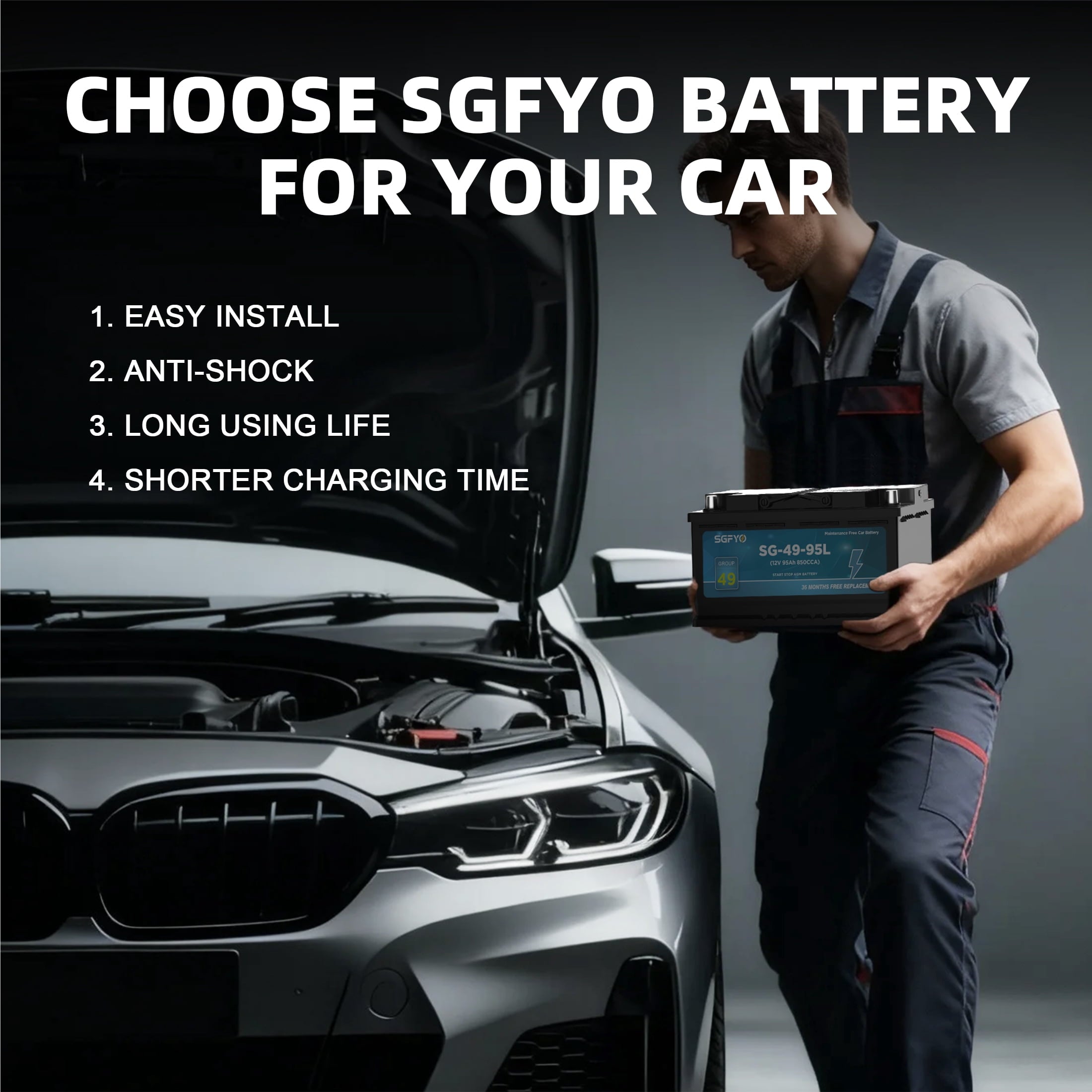 SGFYO Group Size 35 Car Battery,12V 55Ah 650CCA 88RC,AGM Maintenance Free Start Stop Automotive Replacement Battery