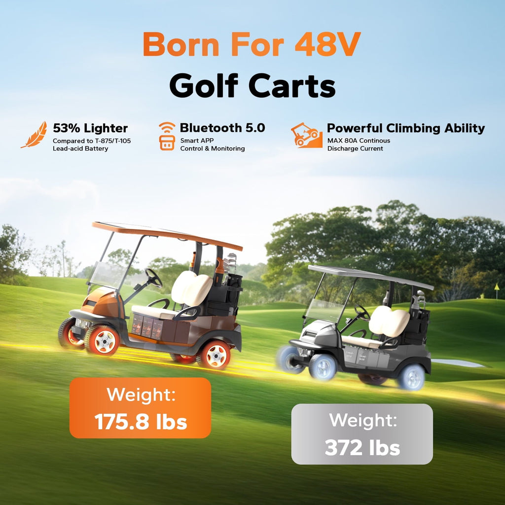 LiTime 48V 30Ah  Golf Cart Lithium Battery Bluetooth 100A BMS 5.12kW Power GC2 LiFePO4 Battery
