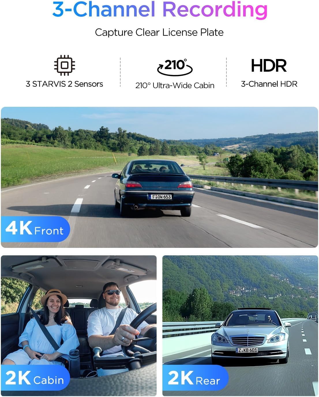 Bundle: VIOFO A329S 4K 3 Channel + HK4 Hardwire Kit with 8pcs Fuse Tap 4K Front + 2K Cabin Fisheye (210°) + 2K Rear, Power Saving Parking Mode,  STARVIS 2 Sensors, up to 4TB SSD Storage