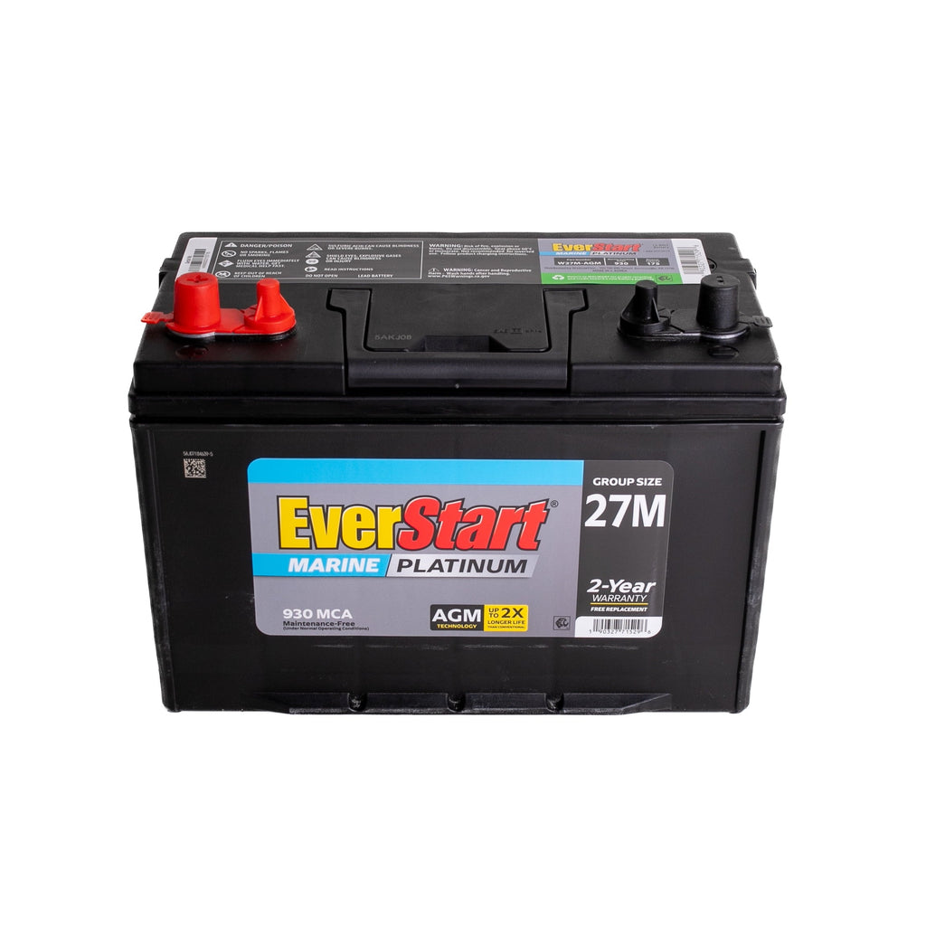 EverStart Platinum AGM Marine Deep Cycle Battery, Group 27M, 930 MCA, 175 RC, 12V, Vehicle Batteries