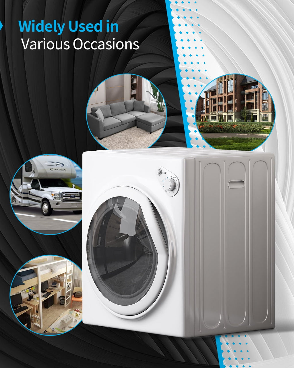 TABU Washer and Dryer Set, 19LBS Fully Automatic Washing Machine & 10LBS Clothes Dryer (White&White)
