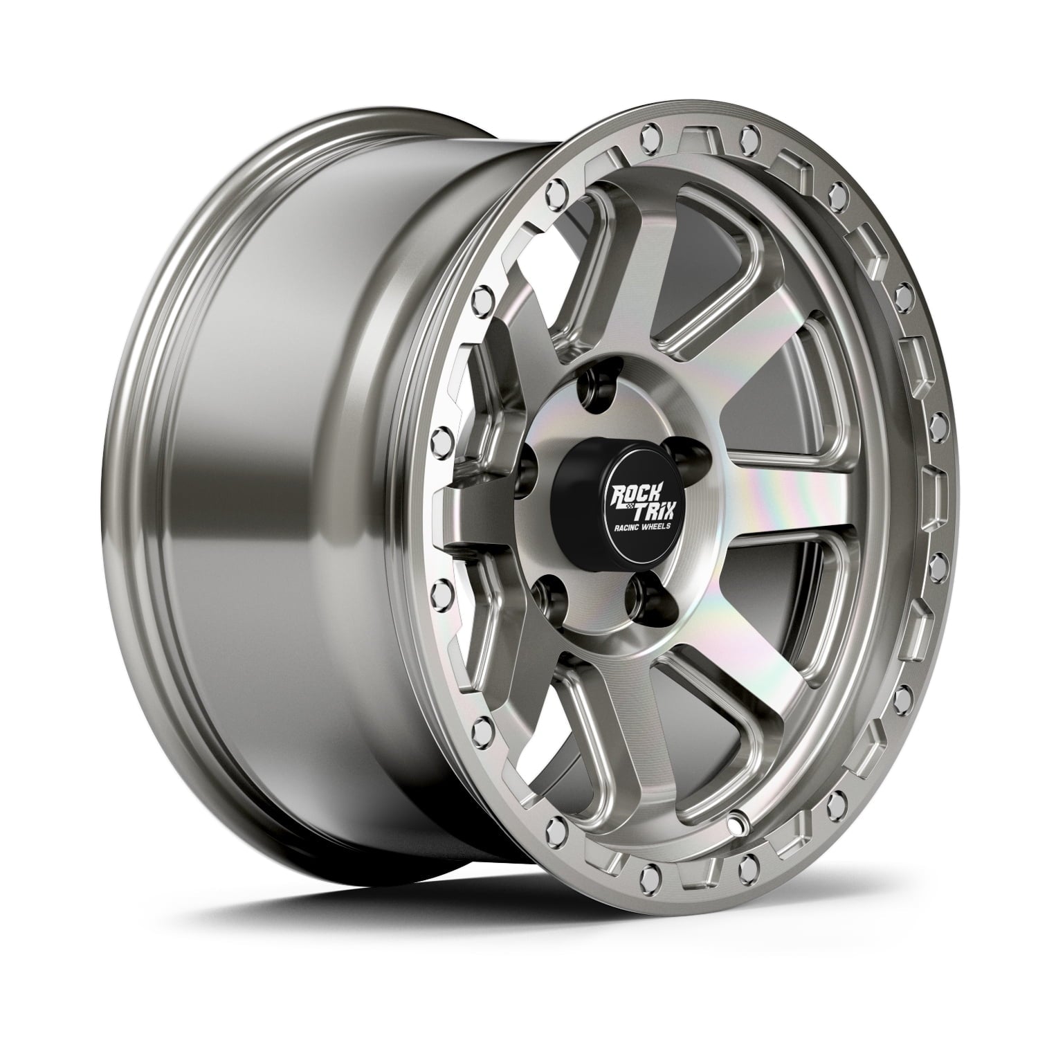 RockTrix RT116 17 inch Wheel Compatible with Jeep Wrangler JK JL 17x9 5x5 Wheels (-12mm Offset, 4.5in Backspace) 5x5 PCD, 71.5mm Bore, Gunmetal Gray Wheels, Also fits Gladiator JT Rims