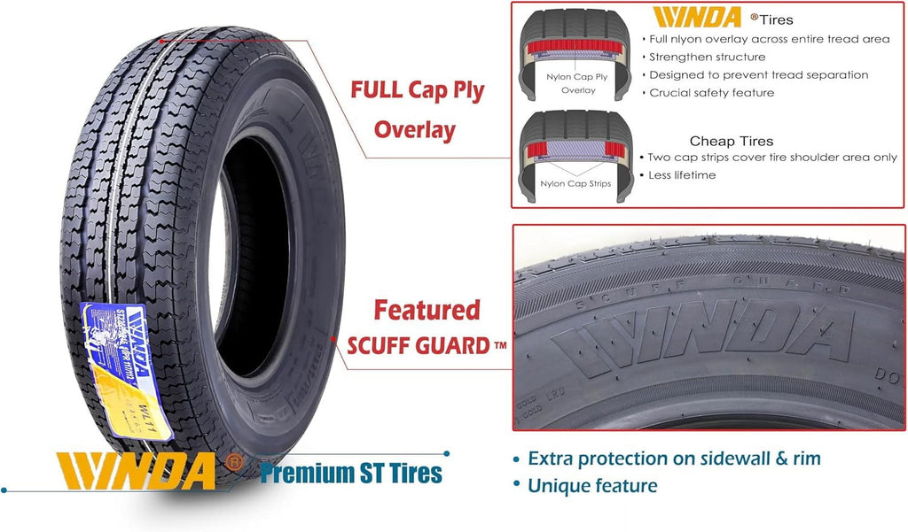 WINDA Premium Trailer Tire ST 225/75R15 Radial 10 Ply Load Range E Steel Belted, Set 4