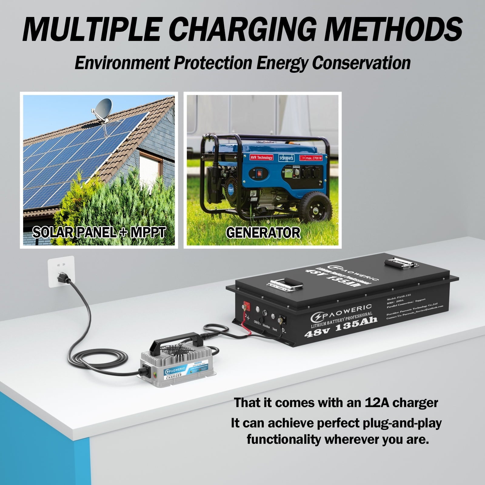 Paoweric 48V 100Ah LiFePO4 Lithium Golf Cart Battery with Charger, Perfect for Golf Cart, Trolling Motor