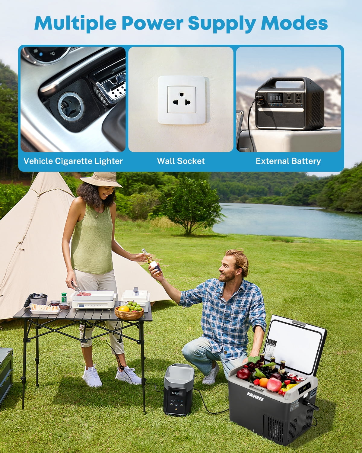 Kohree 53QT (50L) Portable Car Refrigerator Freezer 12V/24V DC Dual Zone Electric Cooler -7°F-50°F with Wheels & Handle for RV, Truck, Boat, Camping, Outdoor