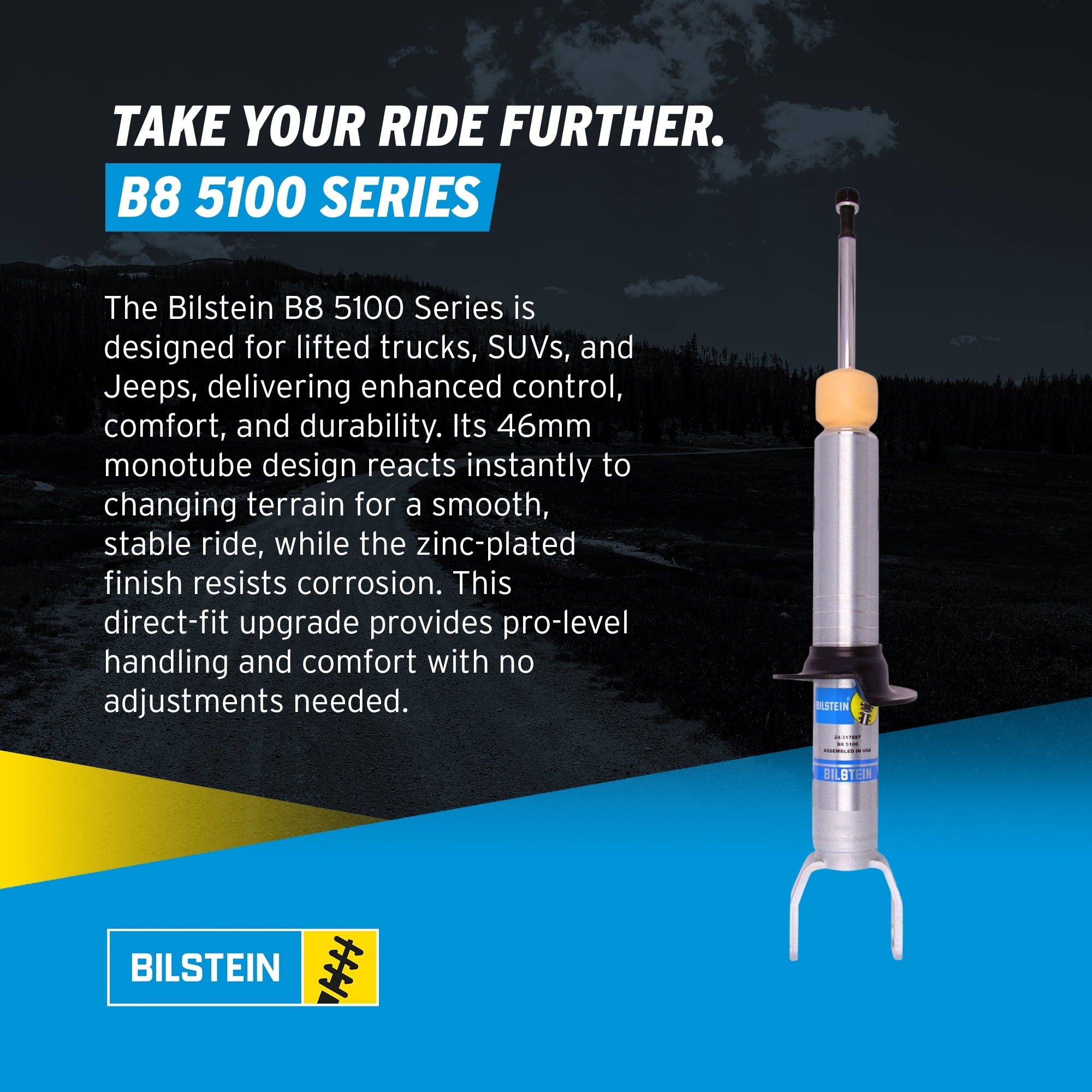 Bilstein Pair of Front B8 5100 Series Shocks Compatible with 2009-2018 RAM 1500 w/o Air Suspension | Provides 0-2.8 Front Lift