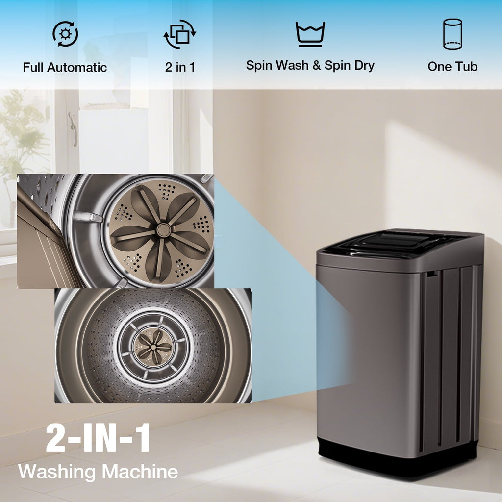 TABU Washer and Dryer Set, 19LBS Fully Automatic Washing Machine & 10LBS Clothes Dryer (White&White)