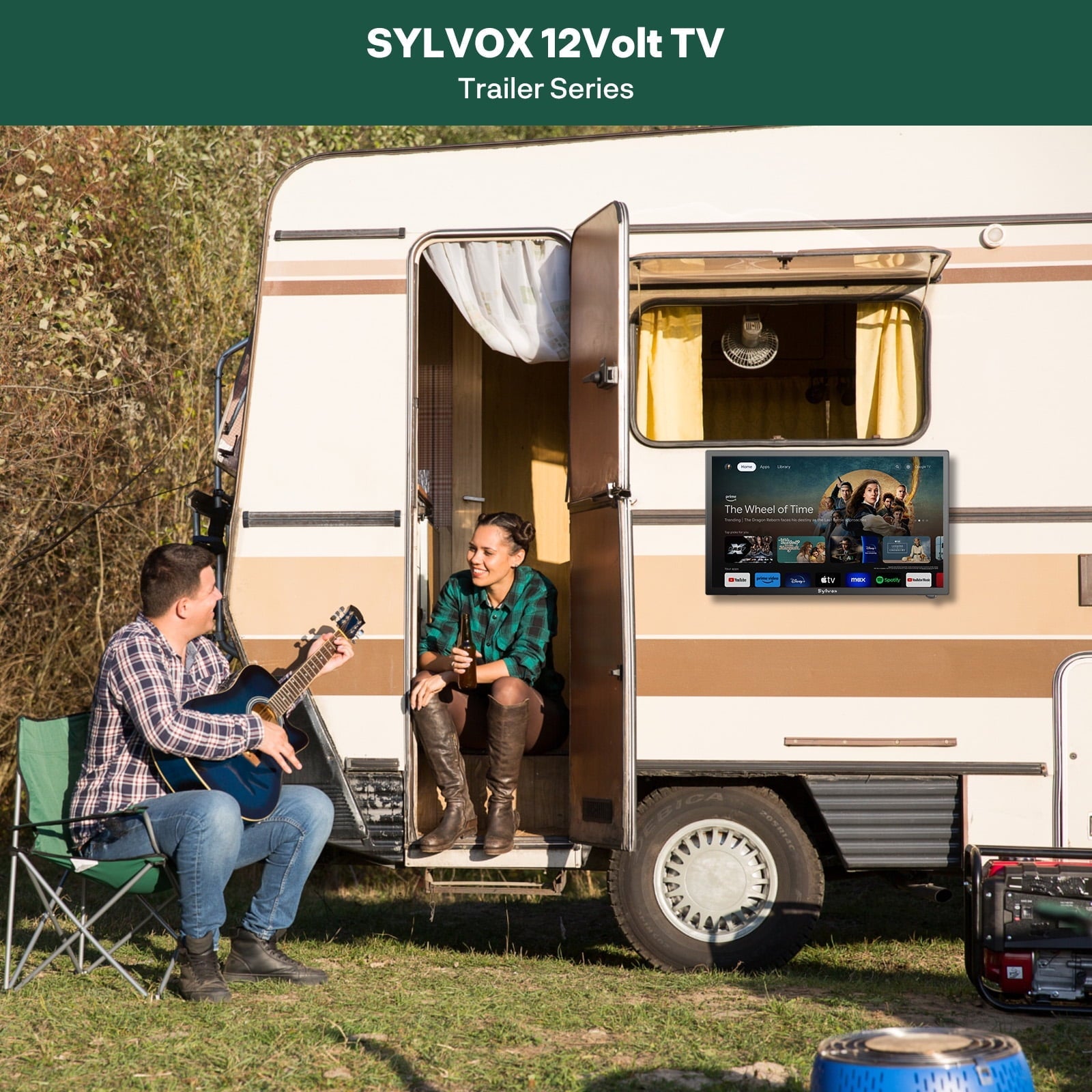 SYLVOX 27 Smart RV TV with Wall Mount, 12 Volt TV with Built-in DVD Player, 1080P Google OS ATSC NTSC WiFi Bluetooth HDMI USB, AC/DC Powered, for RV Camper Van (Trailer Series)