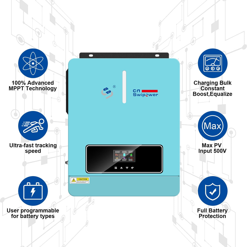 CNSWIPOWER 4000VA 3600W Hybrid Inverter,24V DC to 110V/120V AC,Pure Sine Wave, Single with 120A MPPT Controller,Supports Parallel Connection, Compatible with 24V LiFePO4/Li/GEL/AGM Batteries