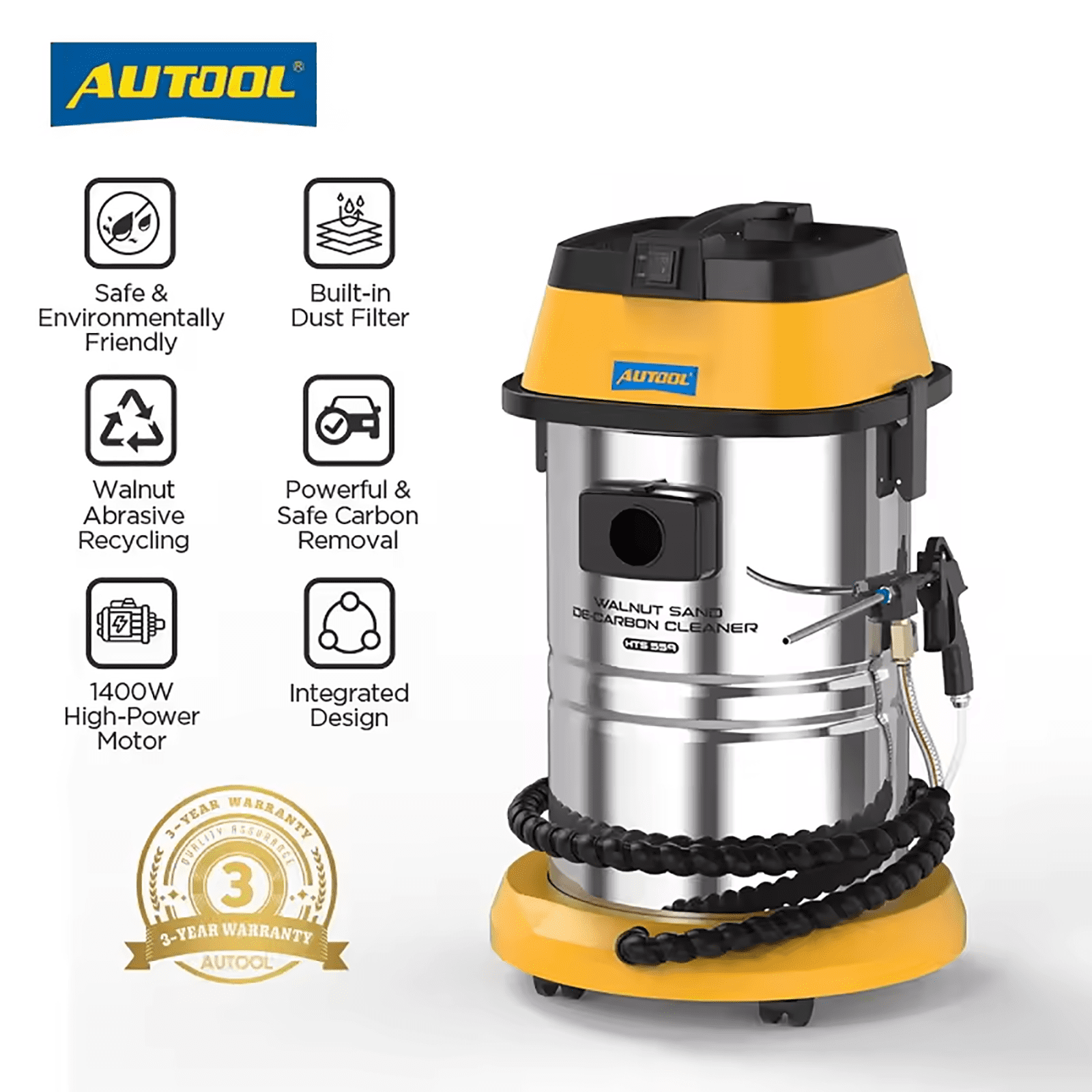 Autool HTS558 Walnut Blaster, 1200W Engine Intake Valve Carbon Cleaner, 13L Capacity with Extension Nozzle & Built-in Filter