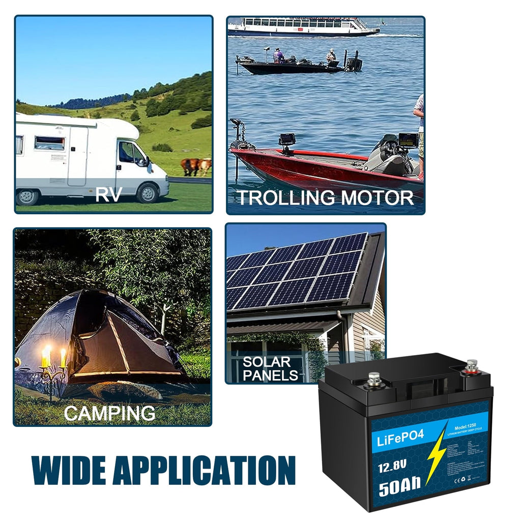 12V 50Ah LiFePO4 Lithium Battery with Smart BMS for RV, Solar, Trolling Motor