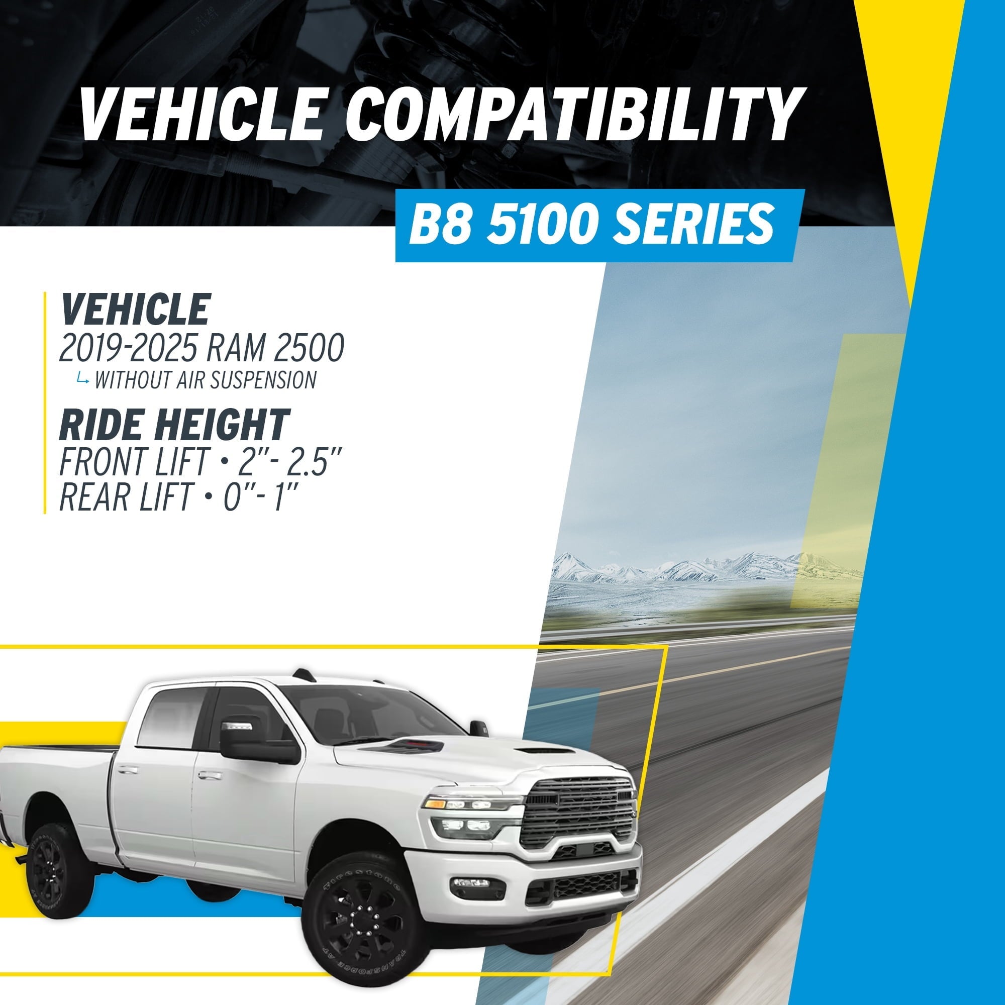 Bilstein Set of Front and Rear B8 5100 Series Shocks Compatible with 2019-2025 RAM 2500 w/o Air Suspension with 2-2.5 Front & 0-1 Rear Lift