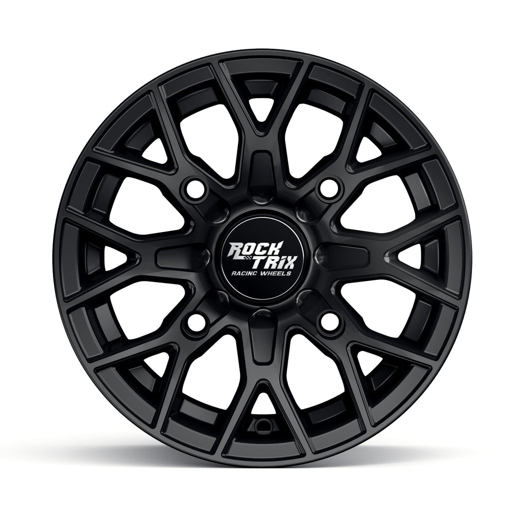 RockTrix RT104 4pc 14in ATV Wheels 4x110 Rims, 14x7, 5+2 Offset, For ATV UTV with IRS (Independent Rear Suspension), Compatible with Honda Kawasaki Yamaha Suzuki 4/110 (Set of 4)